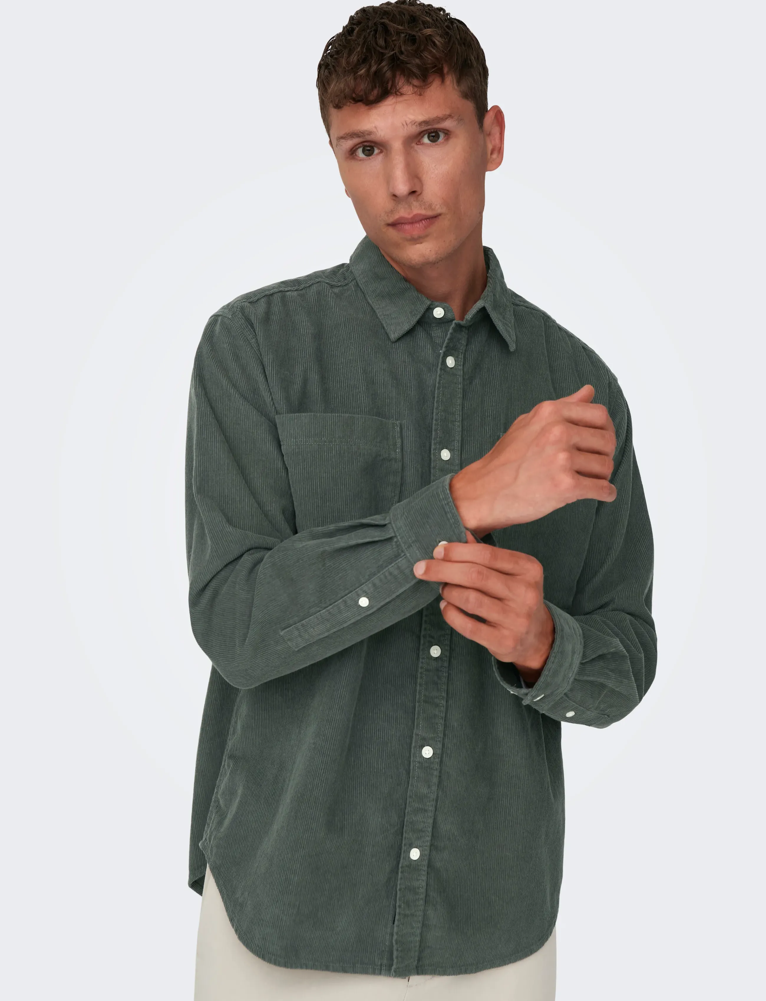 ONLY & SONS - ONSALP 2PKT WASHD CORD LS SHIRT NOOS - Überhemden - castor gray - 5