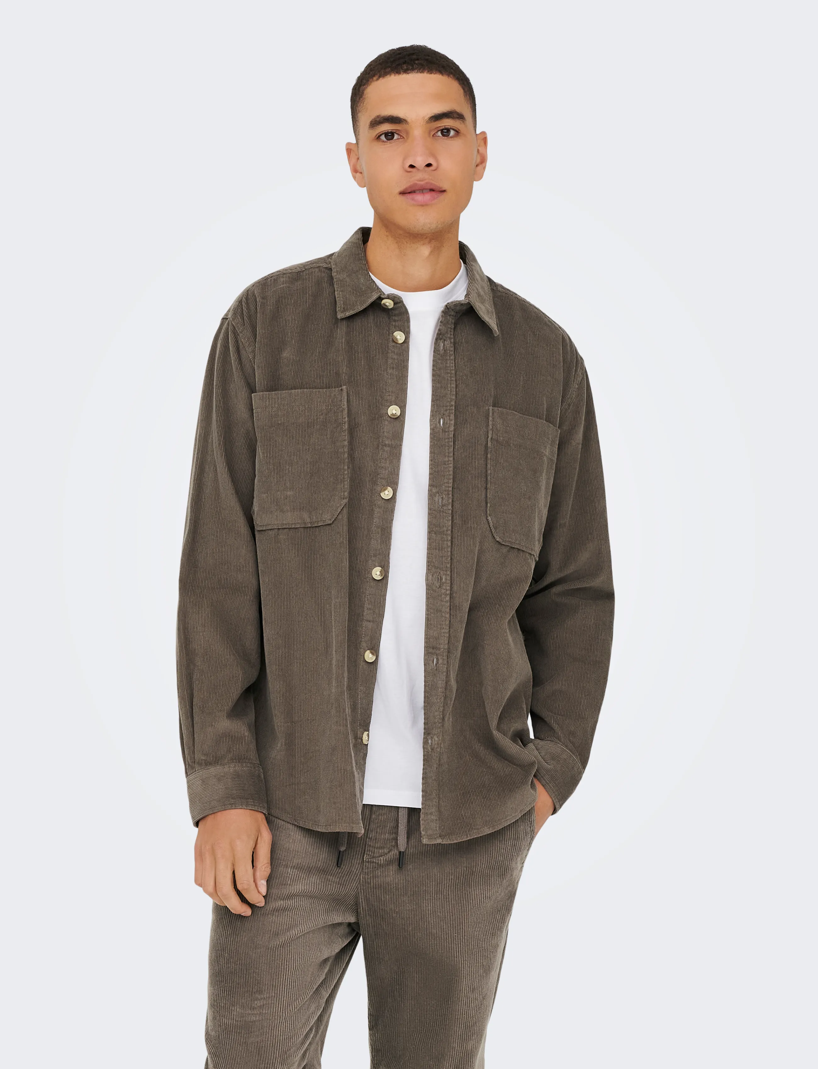 ONLY & SONS ONSALP 2PKT WASHD CORD LS SHIRT NOOS - Kleidung - FALCON / brown