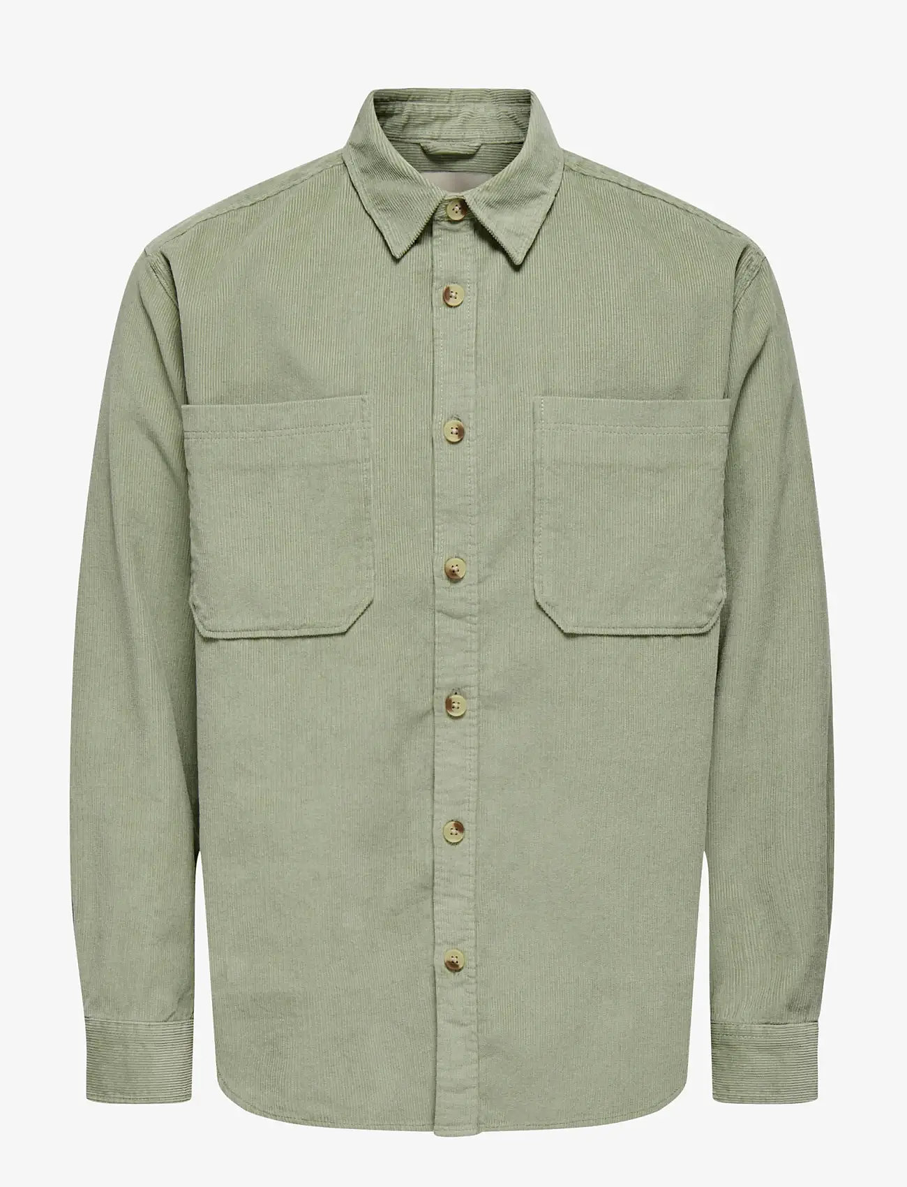ONLY & SONS - ONSALP 2PKT WASHD CORD LS SHIRT OTL - manchesterskjortor - seagrass - 1