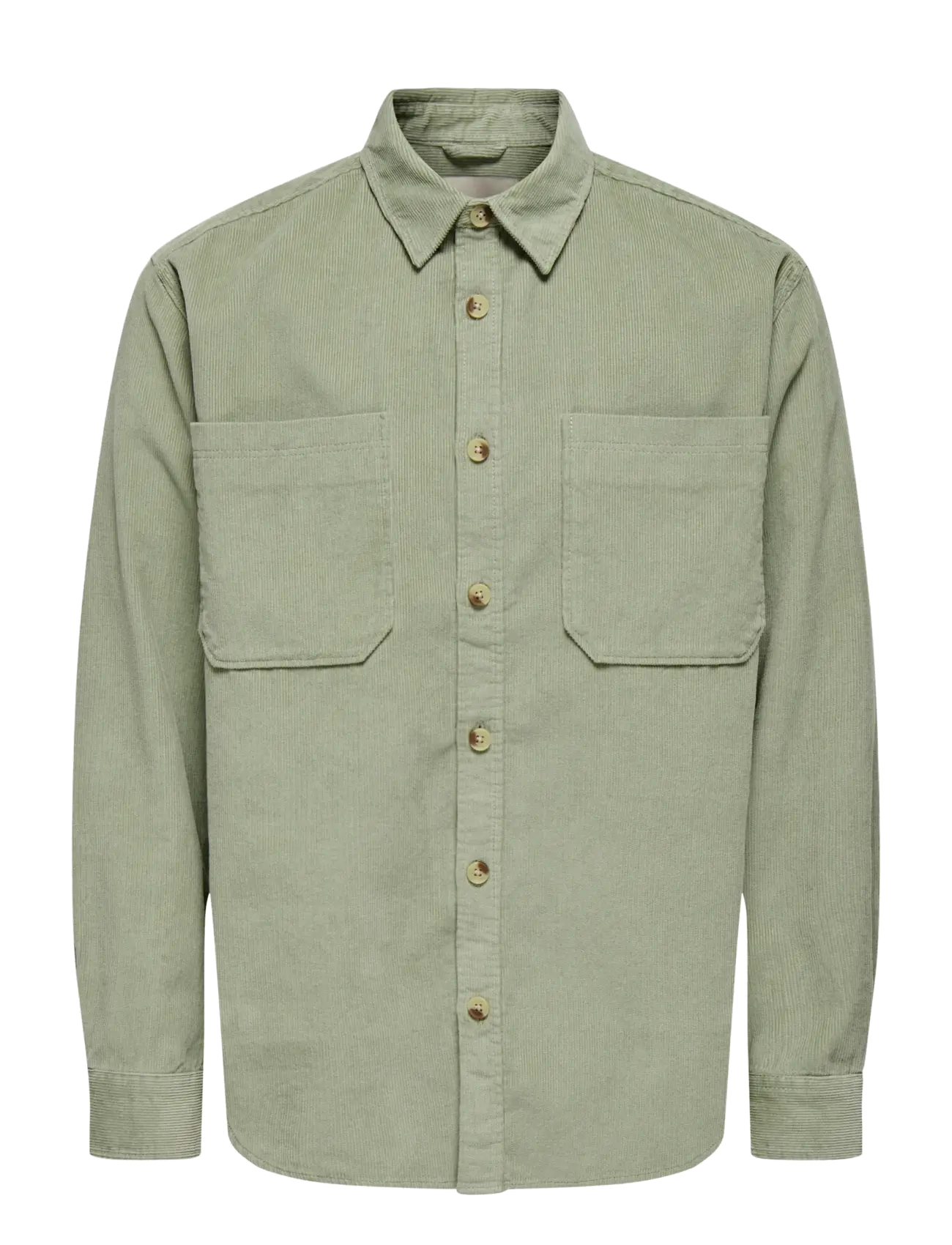 ONLY & SONS ONSALP 2PKT WASHD CORD LS SHIRT OTL - ONLY & SONS - SEAGRASS / khaki/green