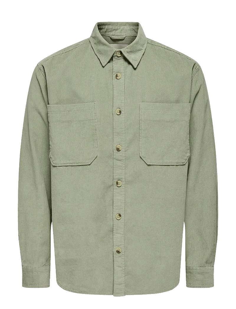 ONLY & SONS - ONSALP 2PKT WASHD CORD LS SHIRT OTL - cordhemden - seagrass - 1