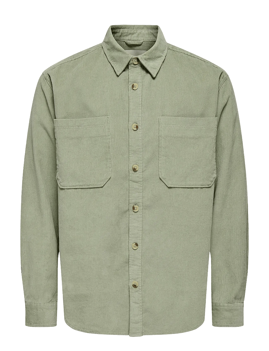 ONLY & SONS - ONSALP 2PKT WASHD CORD LS SHIRT OTL - fløjlsskjorter - seagrass - 1