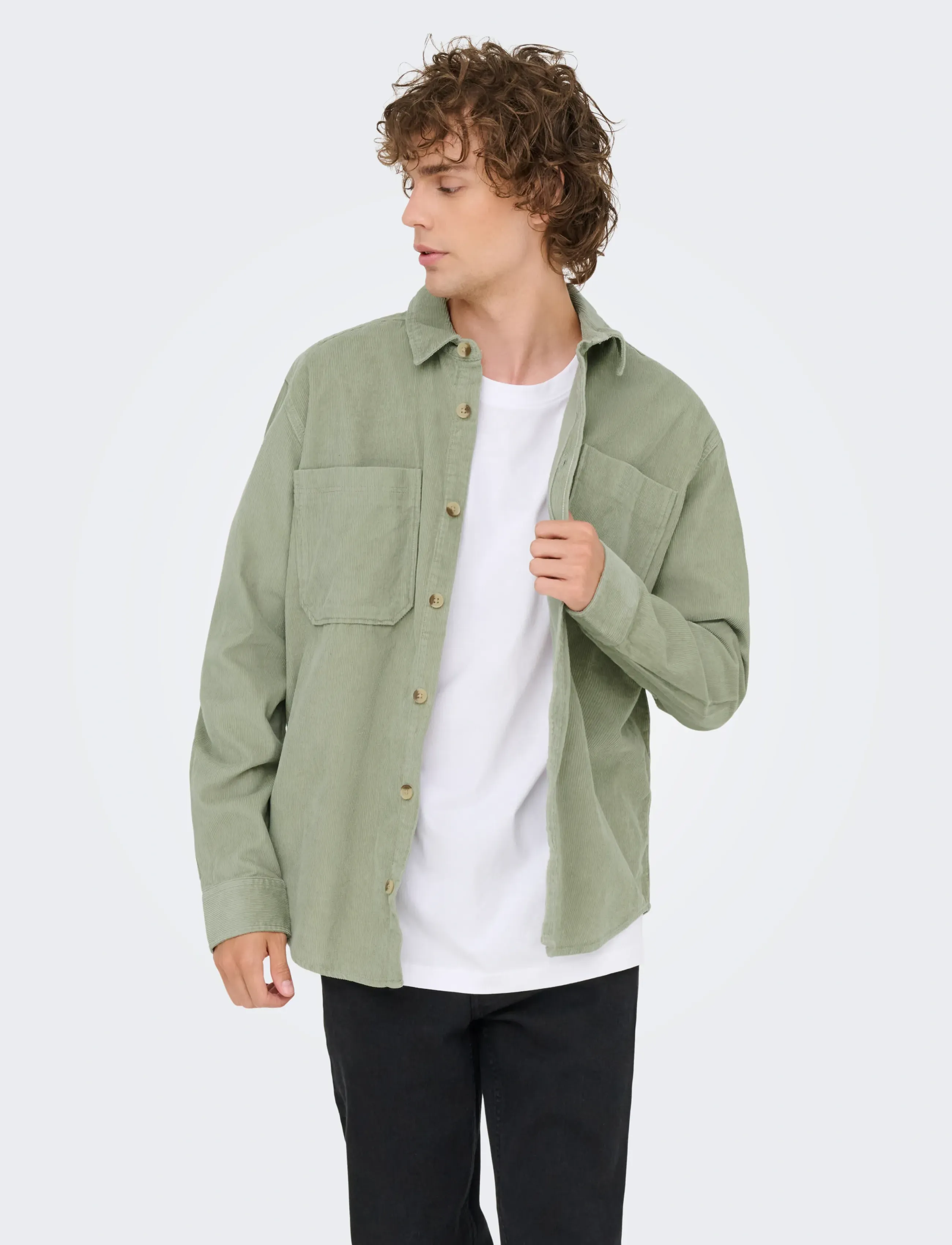 ONLY & SONS ONSALP RLX 2PKT WASHD CORD LS SHIRT NOOS - Kampanj - SEAGRASS / khaki/green
