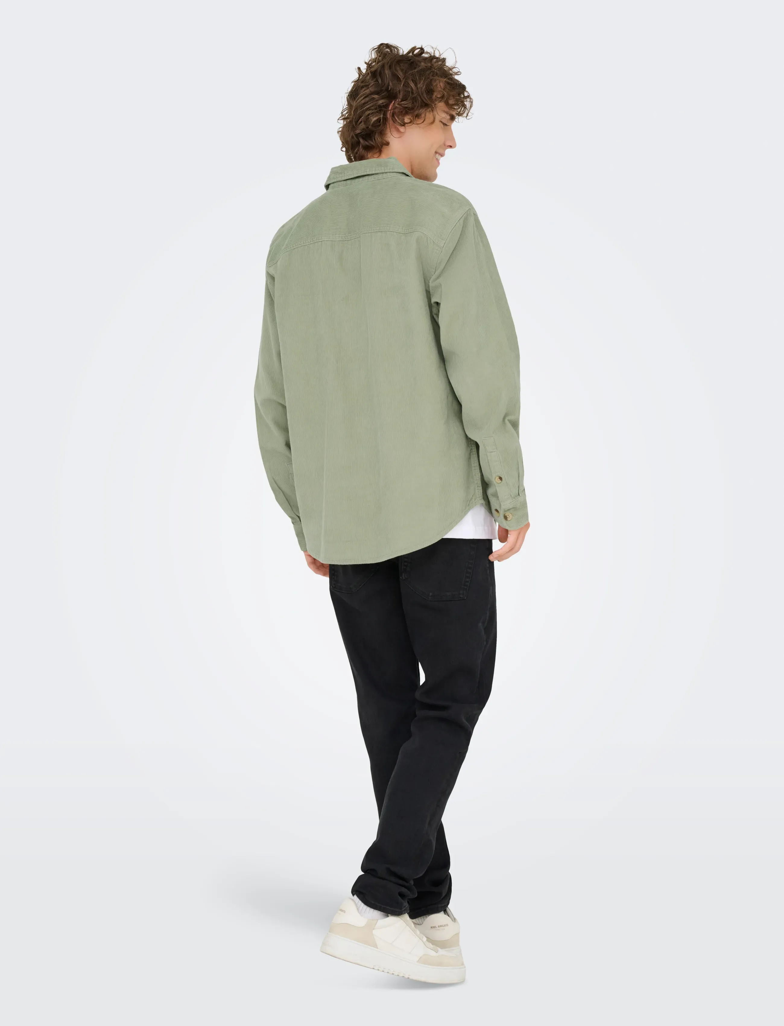 ONLY & SONS - ONSALP 2PKT WASHD CORD LS SHIRT OTL - fløjlsskjorter - seagrass - 3