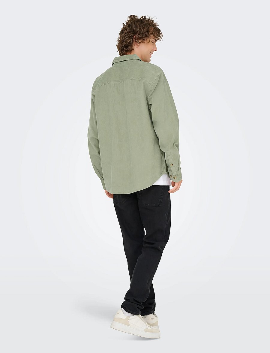 ONLY & SONS - ONSALP 2PKT WASHD CORD LS SHIRT OTL - fløjlsskjorter - seagrass - 3