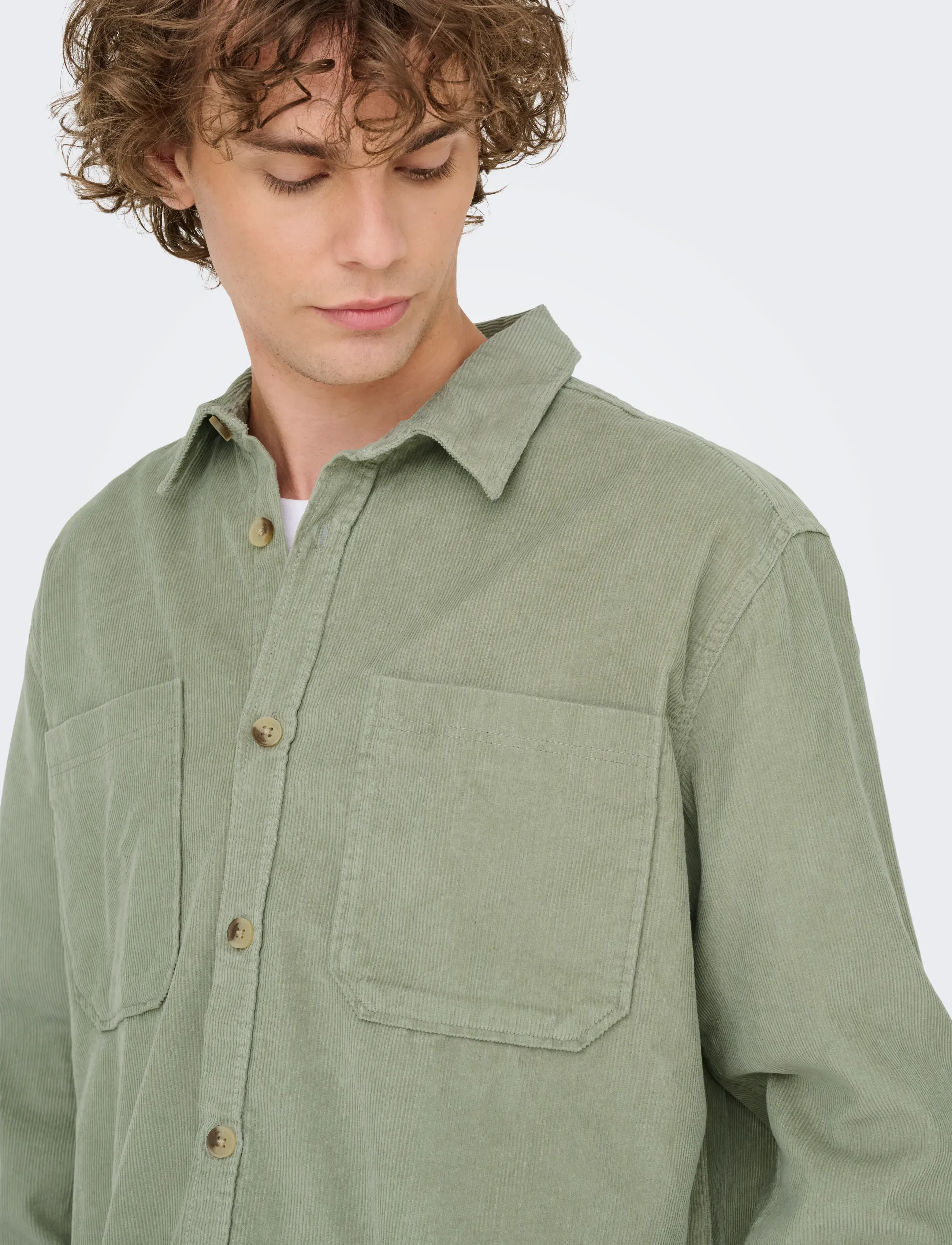 ONLY & SONS - ONSALP 2PKT WASHD CORD LS SHIRT OTL - fløjlsskjorter - seagrass - 4