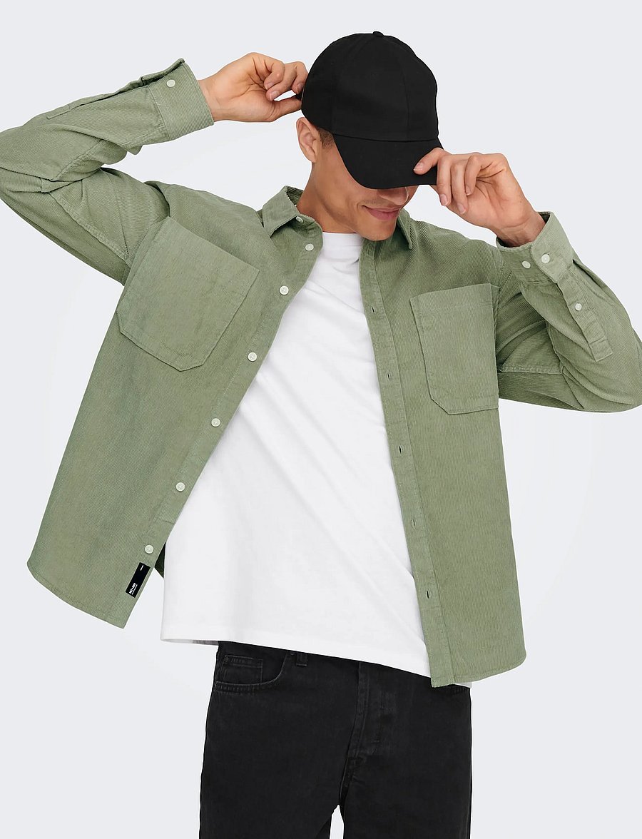 ONLY & SONS - ONSALP 2PKT WASHD CORD LS SHIRT OTL - fløjlsskjorter - seagrass - 5