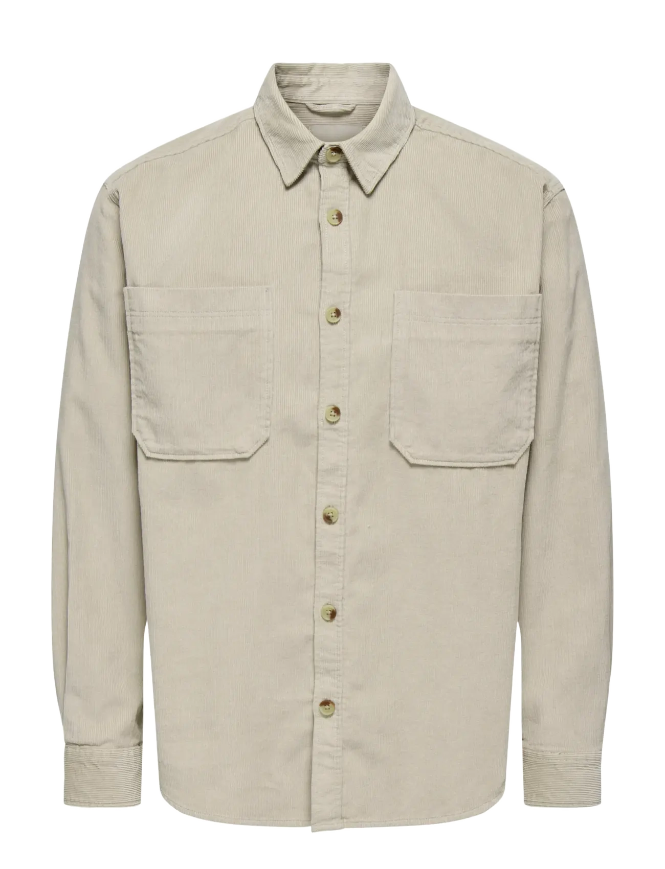 ONLY & SONS ONSALP 2PKT WASHD CORD LS SHIRT OTL - ONLY & SONS - SILVER LINING / beige