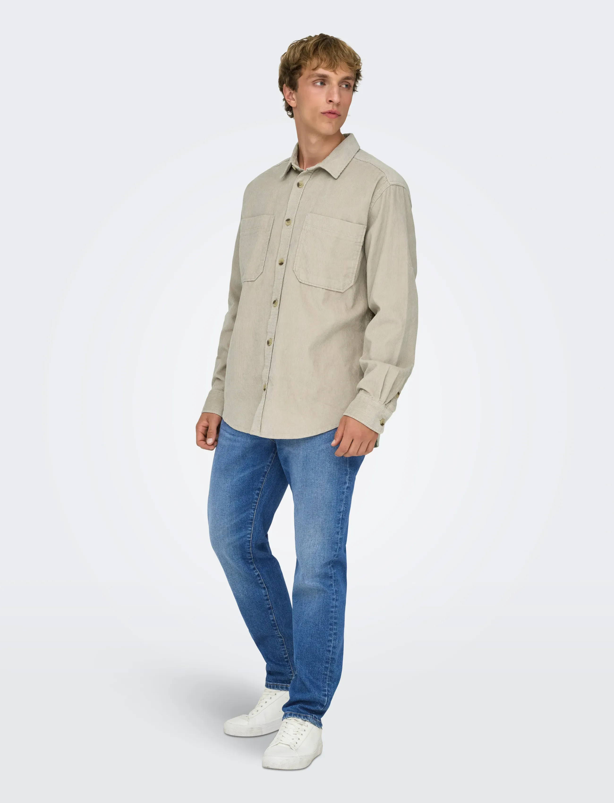 ONLY & SONS ONSALP 2PKT WASHD CORD LS SHIRT OTL - Skjortor - SILVER LINING / beige