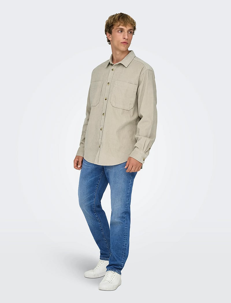 ONLY & SONS - ONSALP 2PKT WASHD CORD LS SHIRT OTL - velvet särgid - silver lining - 0