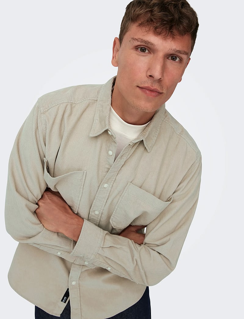 ONLY & SONS - ONSALP 2PKT WASHD CORD LS SHIRT OTL - velvet särgid - silver lining - 4