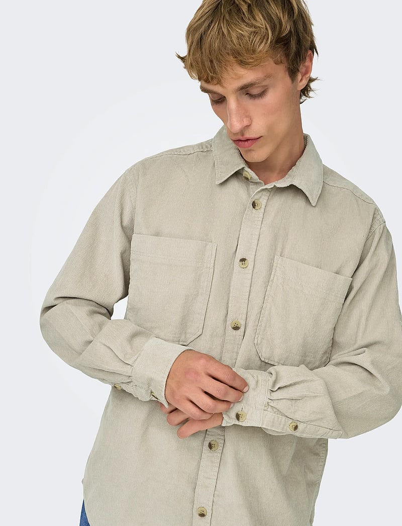 ONLY & SONS - ONSALP 2PKT WASHD CORD LS SHIRT OTL - velvet särgid - silver lining - 5