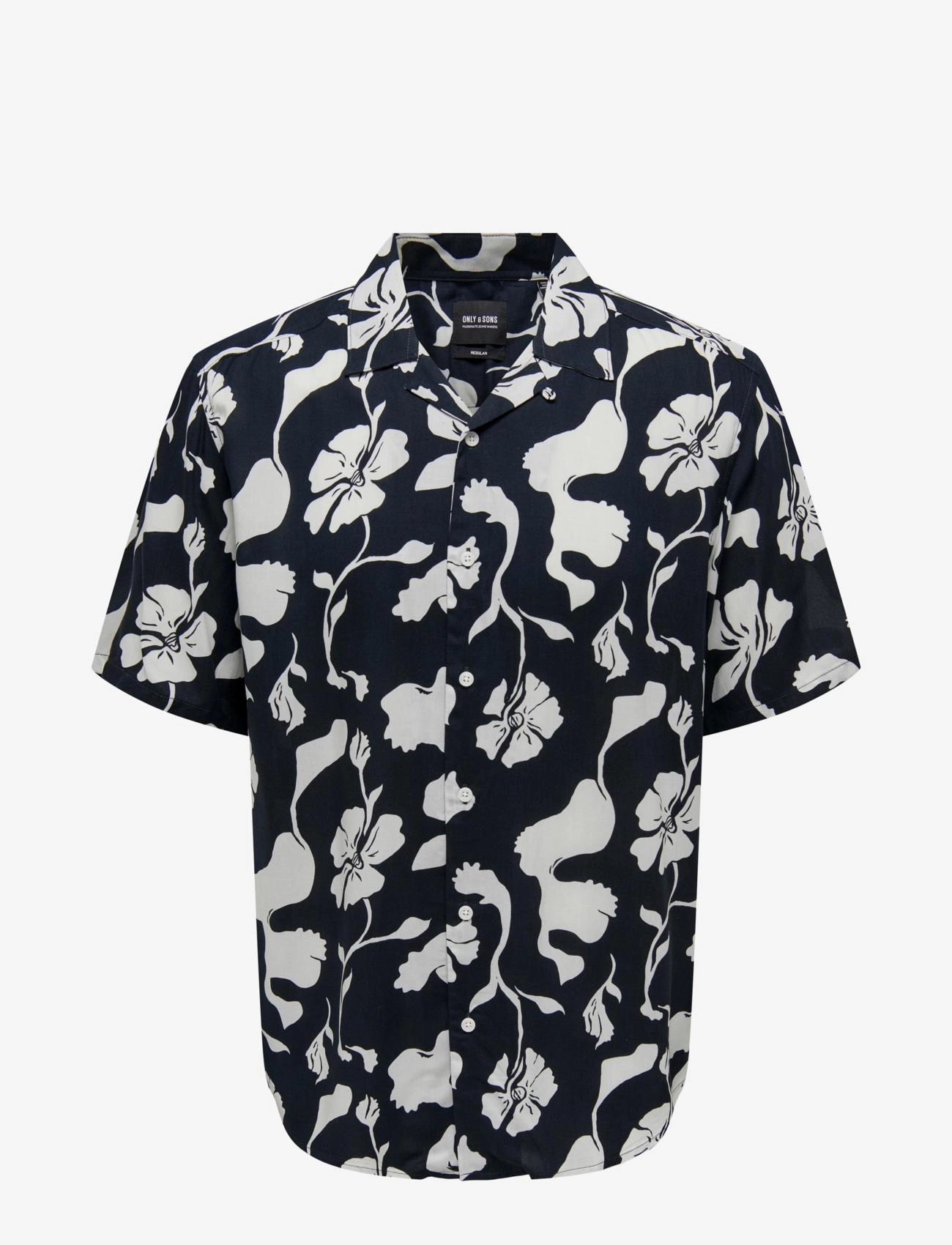 ONLY & SONS ONSDASH LIFE REG VISC AOP SS SHIRT NOOS - Skjortor - DARK NAVY / navy