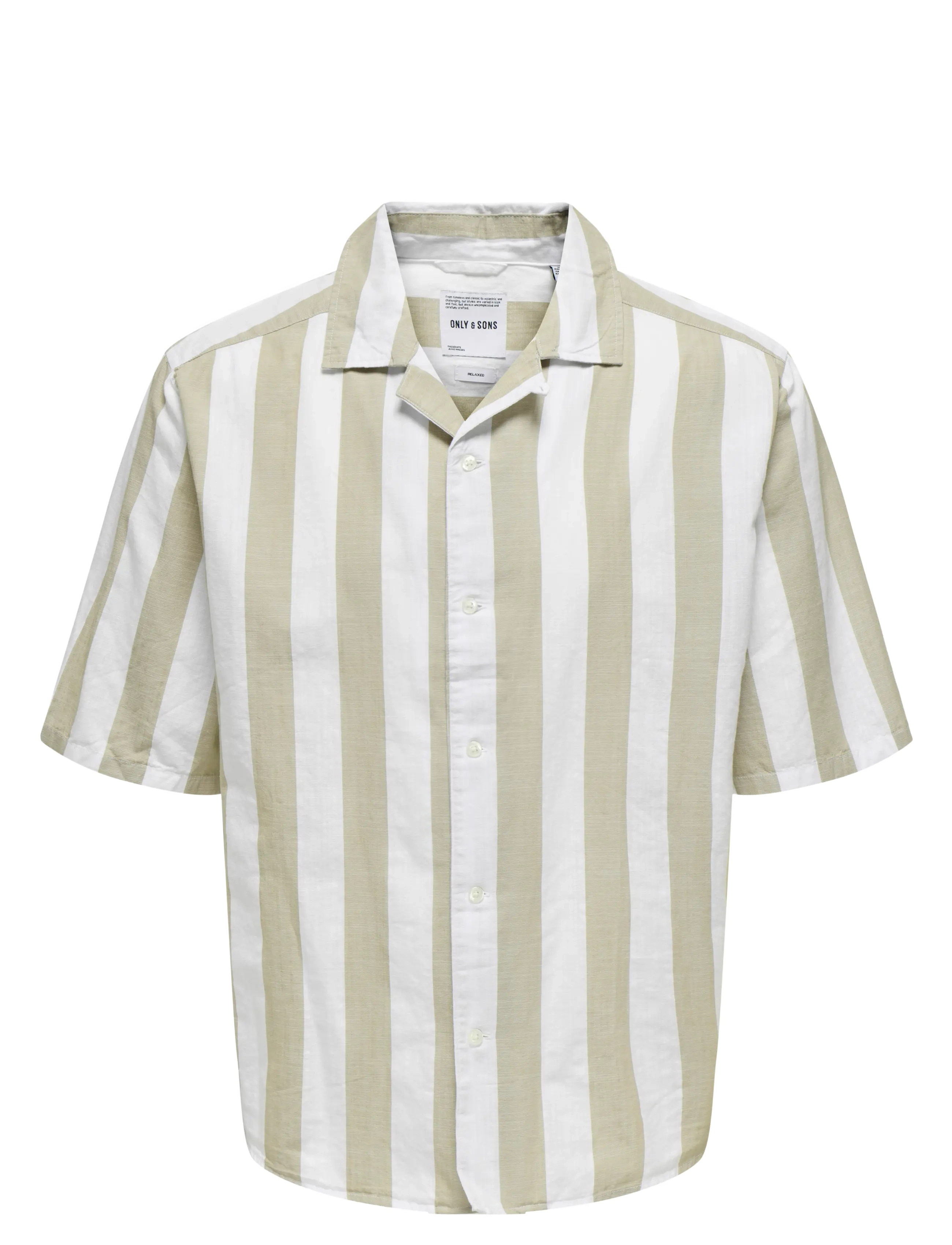ONLY & SONS ONSTES RLX CTN SLUB STRIPE SS SHIRT - 4 for 3 - CHINCHILLA / green