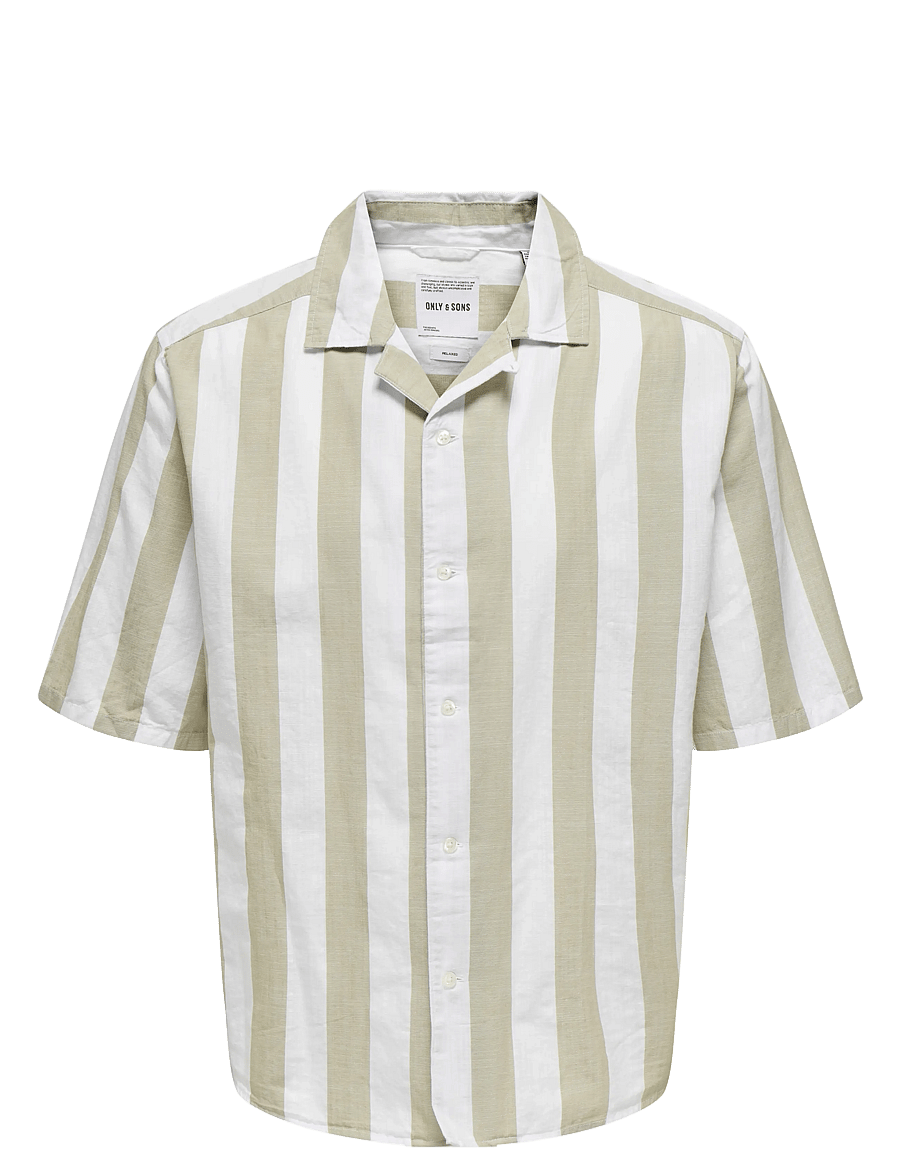ONLY & SONS - ONSTES RLX CTN SLUB STRIPE SS SHIRT - kortærmede skjorter - chinchilla - 0
