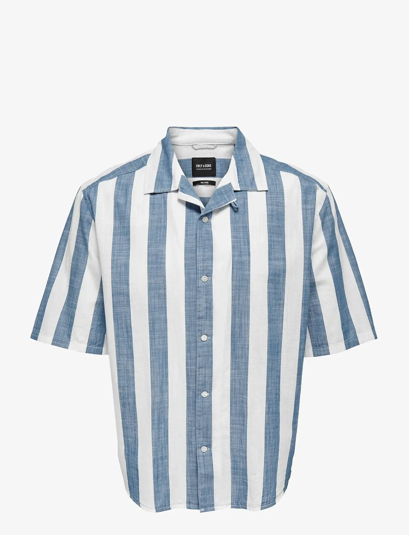 ONLY & SONS - ONSTES RLX CTN SLUB STRIPE SS SHIRT - kortærmede skjorter - vintage indigo - 1