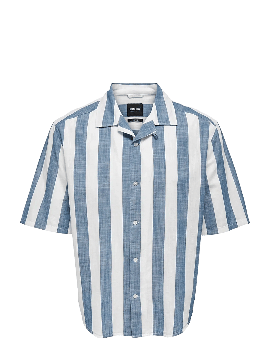 ONLY & SONS - ONSTES RLX CTN SLUB STRIPE SS SHIRT - kortärmade skjortor - vintage indigo - 1