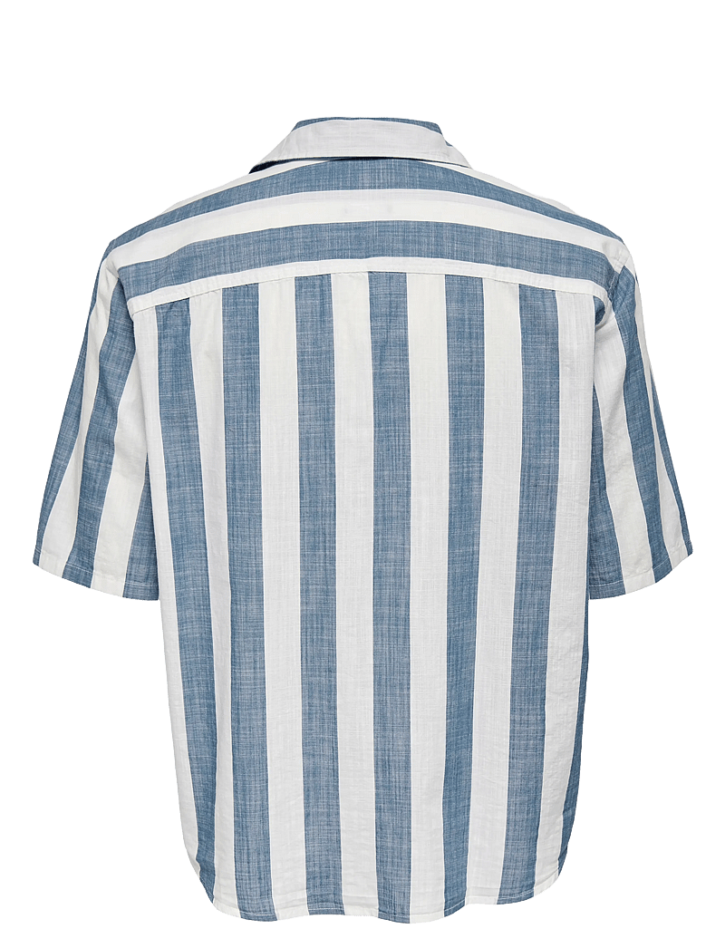 ONLY & SONS - ONSTES RLX CTN SLUB STRIPE SS SHIRT NOOS - lühikeste varrukatega särgid - vintage indigo - 1