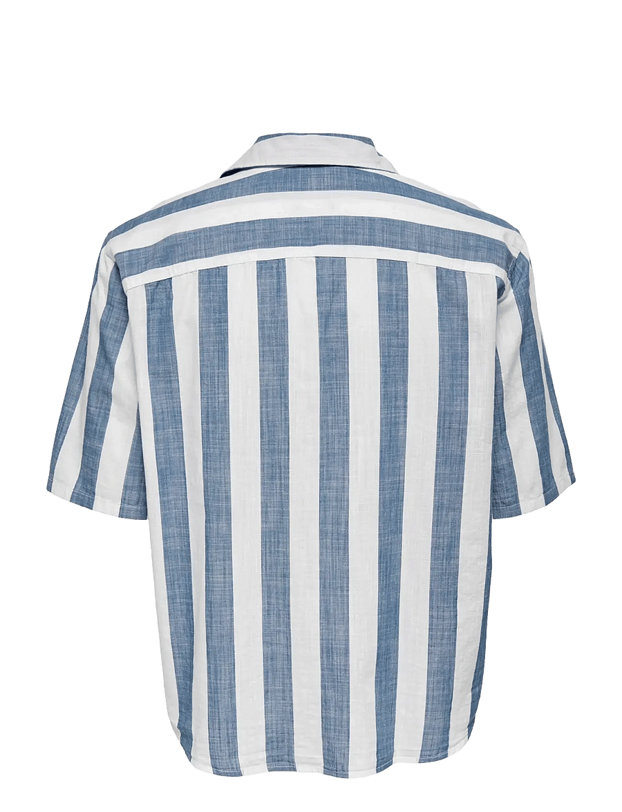 ONLY & SONS - ONSTES RLX CTN SLUB STRIPE SS SHIRT - kortärmade skjortor - vintage indigo - 2