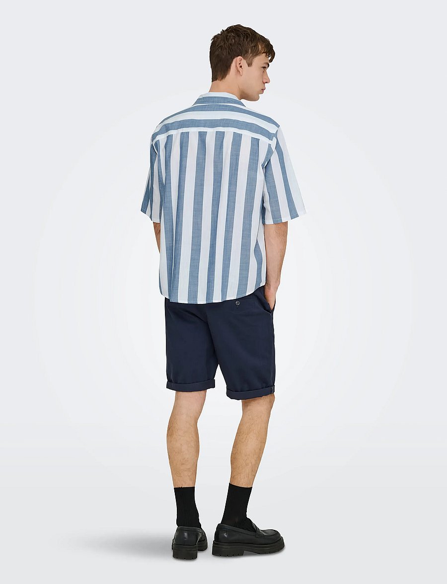 ONLY & SONS - ONSTES RLX CTN SLUB STRIPE SS SHIRT - kortärmade skjortor - vintage indigo - 3