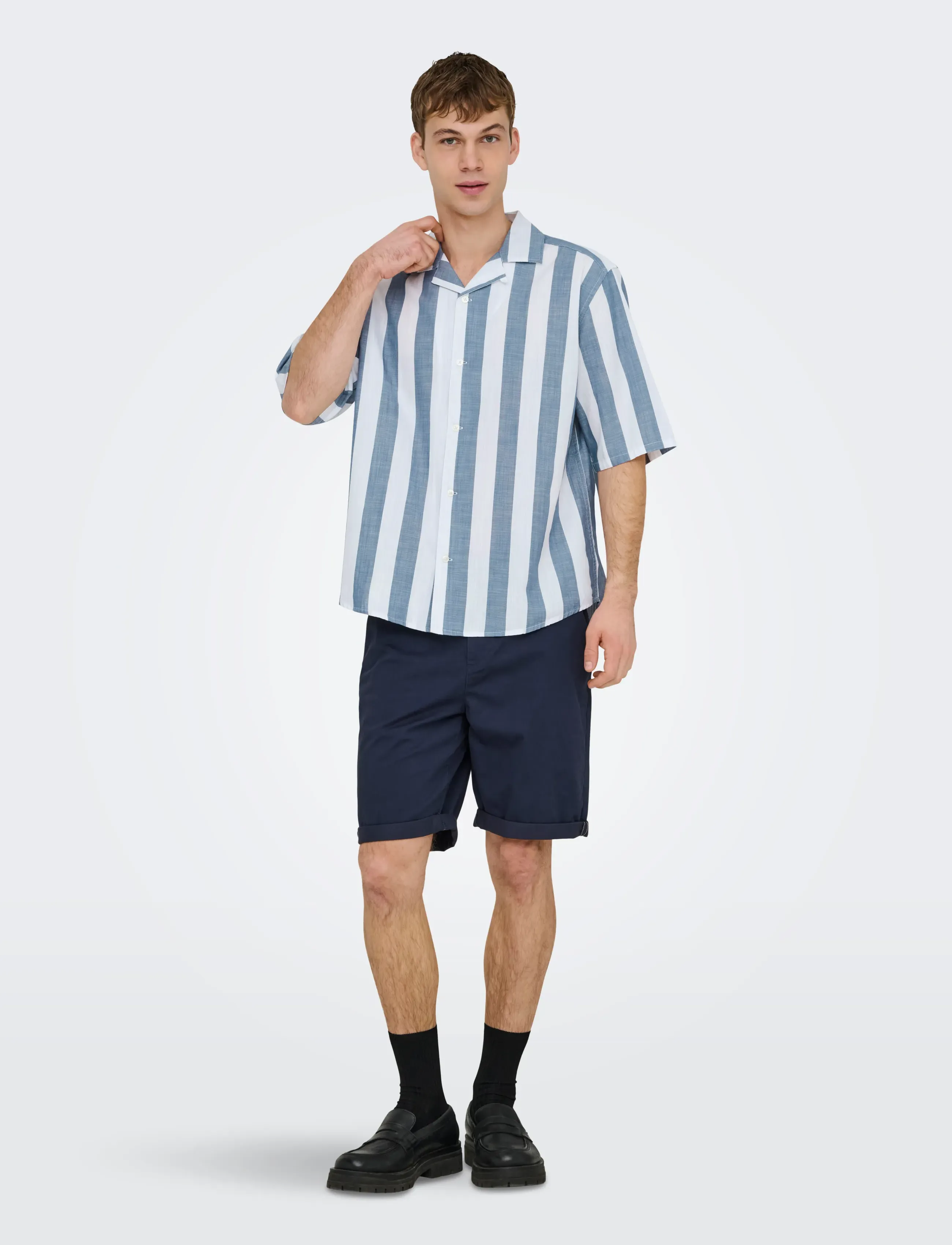 ONLY & SONS Onstes Rlx Ctn Slub Stripe Ss Shirt kortärmade skjortor herr – bild 5
