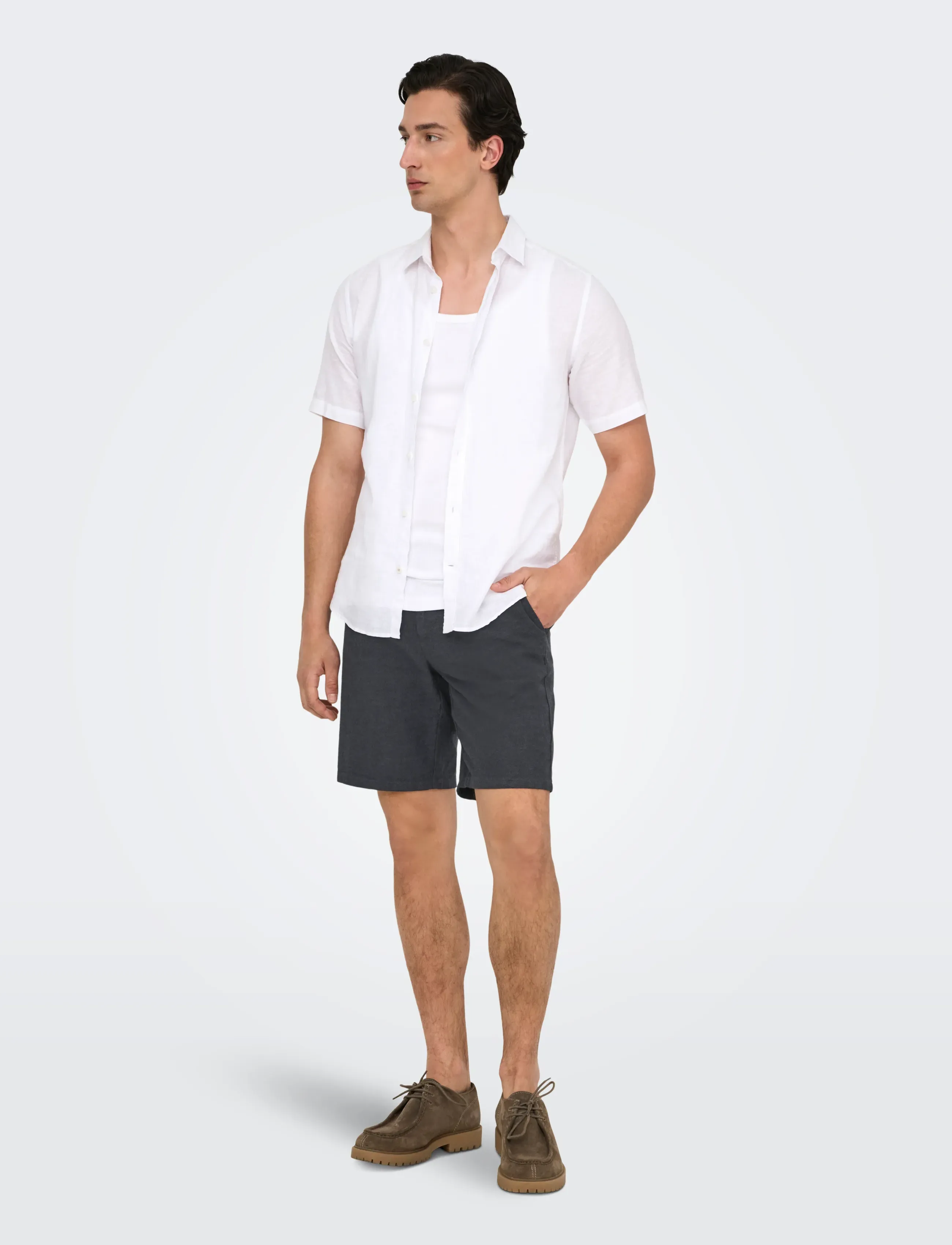 ONLY & SONS - ONSMARK 0011 COTTON LINEN SHORTS NOOS - szorty lniane - black - 4