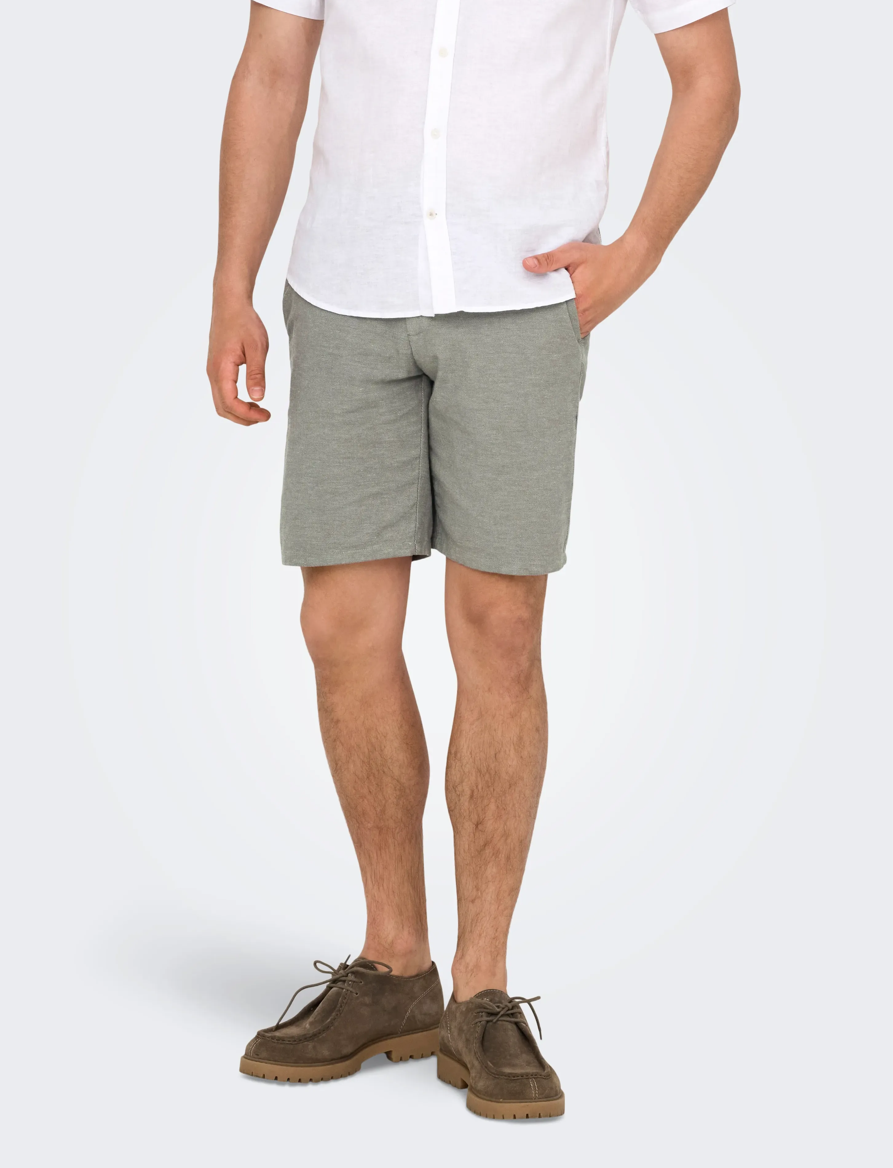 ONLY & SONS - ONSMARK 0011 COTTON LINEN SHORTS NOOS - laveste priser - castor gray - 0