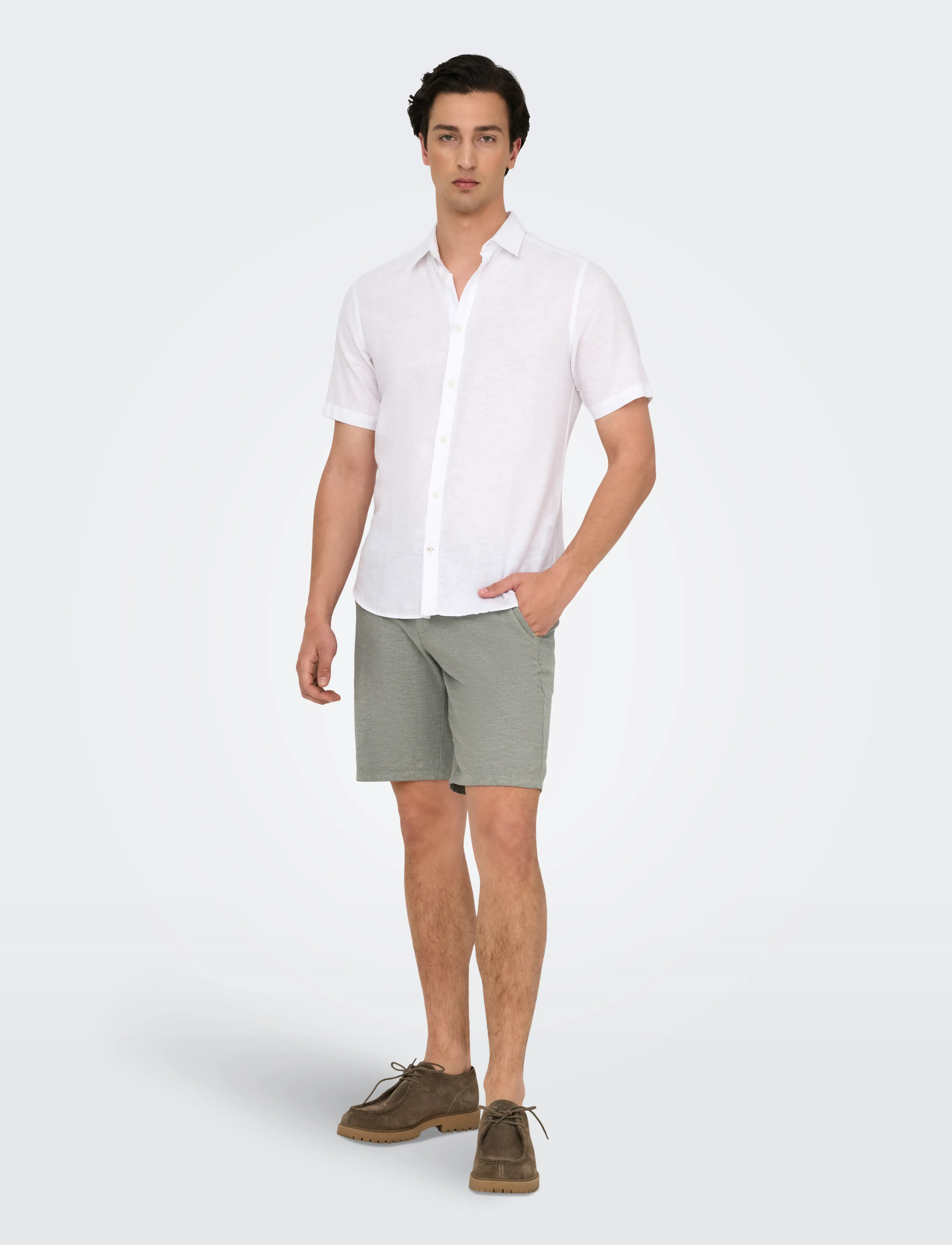 ONLY & SONS - ONSMARK 0011 COTTON LINEN SHORTS NOOS - laveste priser - castor gray - 4