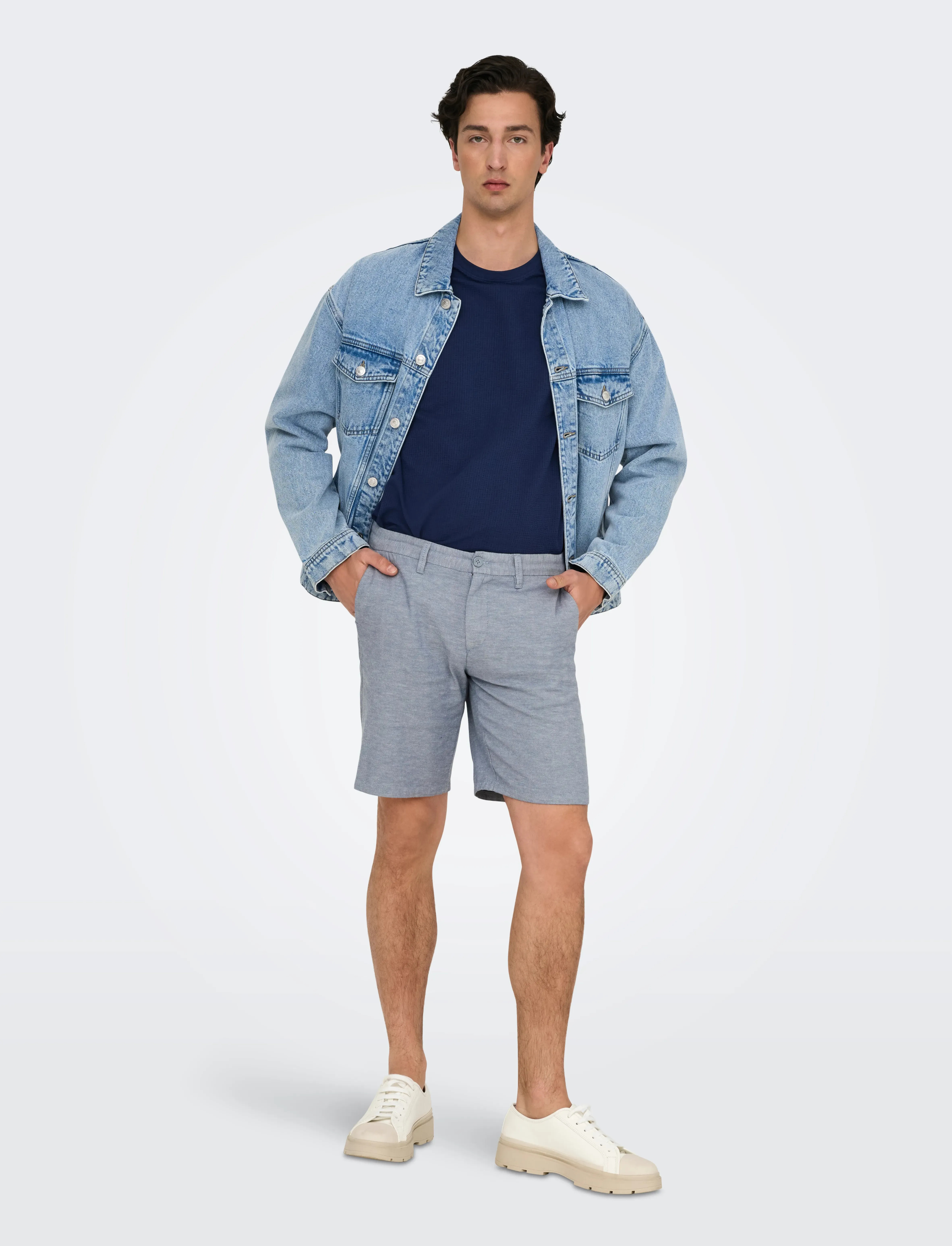 ONLY & SONS - ONSMARK 0011 COTTON LINEN SHORTS NOOS - leinen-shorts - flint stone - 5
