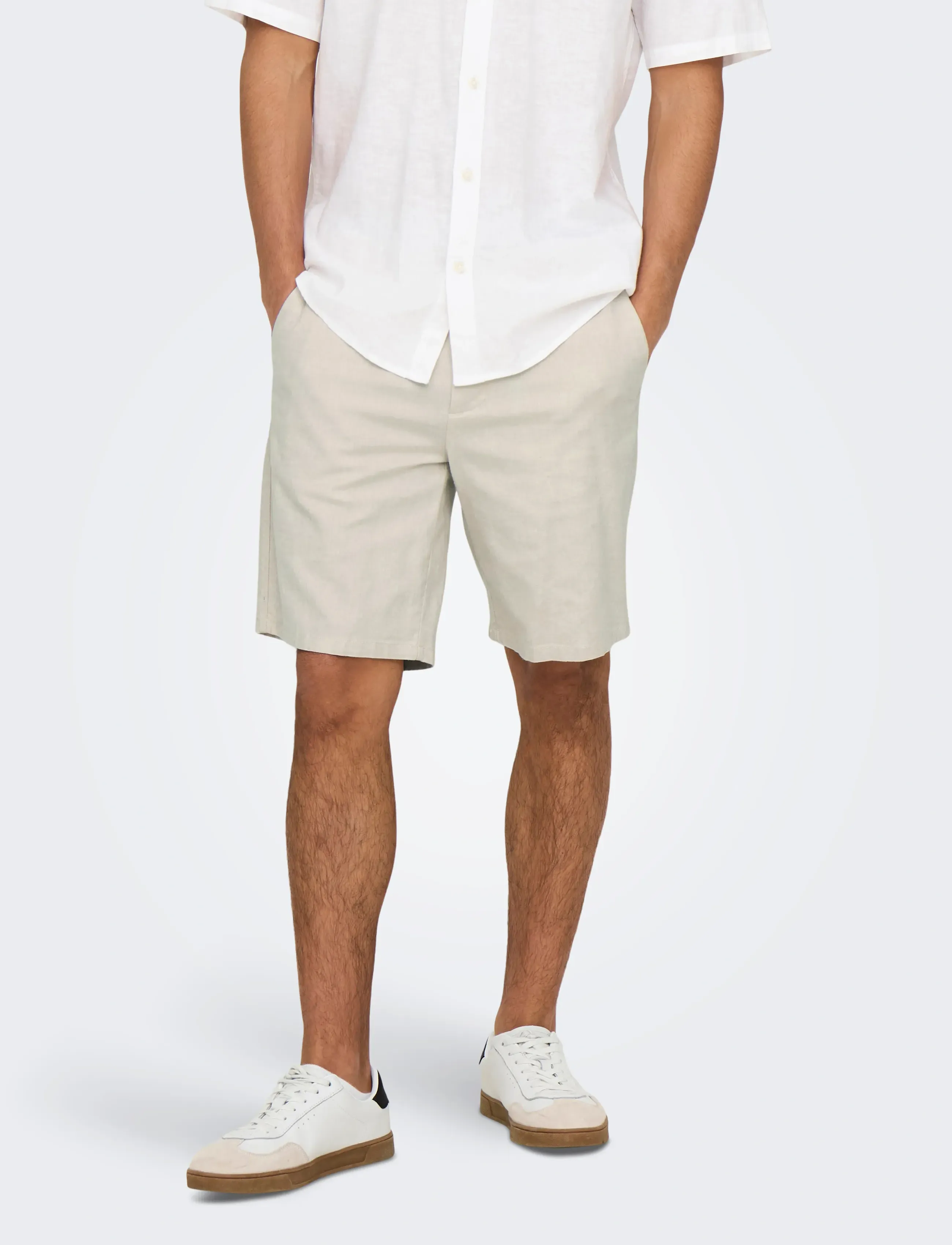 ONLY & SONS ONSMARK 0011 COTTON LINEN SHORTS NOOS - Looks for less - SILVER LINING / beige