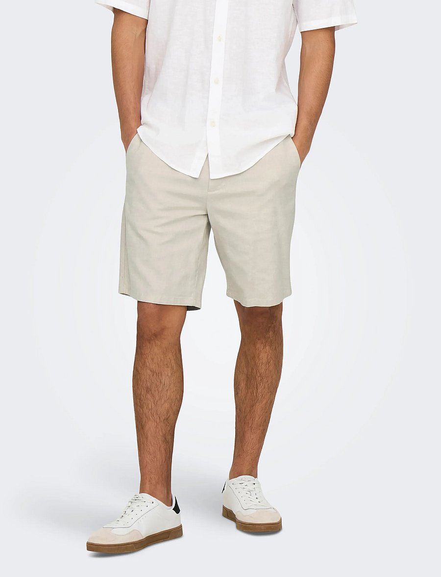 ONLY & SONS - ONSMARK 0011 COTTON LINEN SHORTS NOOS - leinen-shorts - silver lining - 0