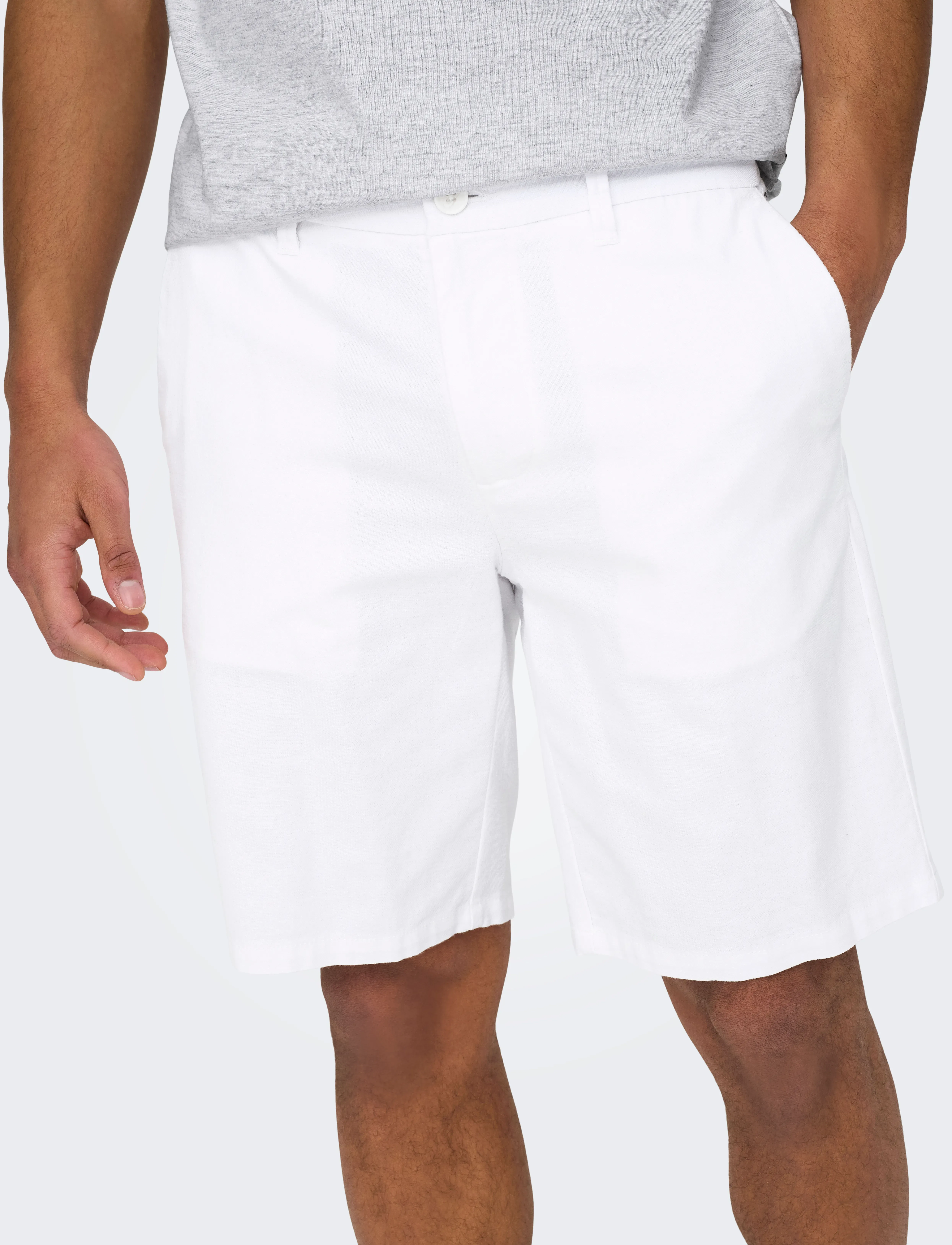 ONLY & SONS - ONSMARK 0011 COTTON LINEN SHORTS NOOS - leinen-shorts - white - 4