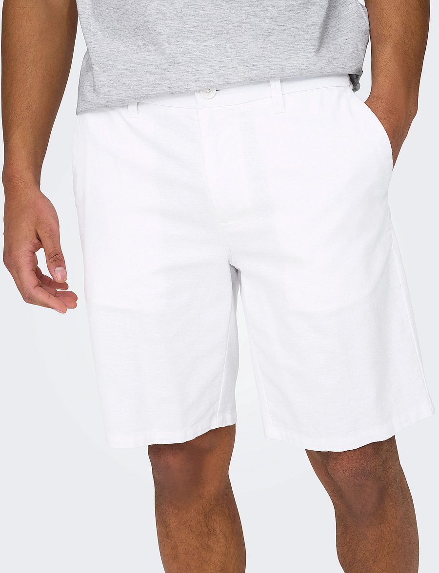 ONLY & SONS - ONSMARK 0011 COTTON LINEN SHORTS NOOS - linased lühikesed püksid - white - 4