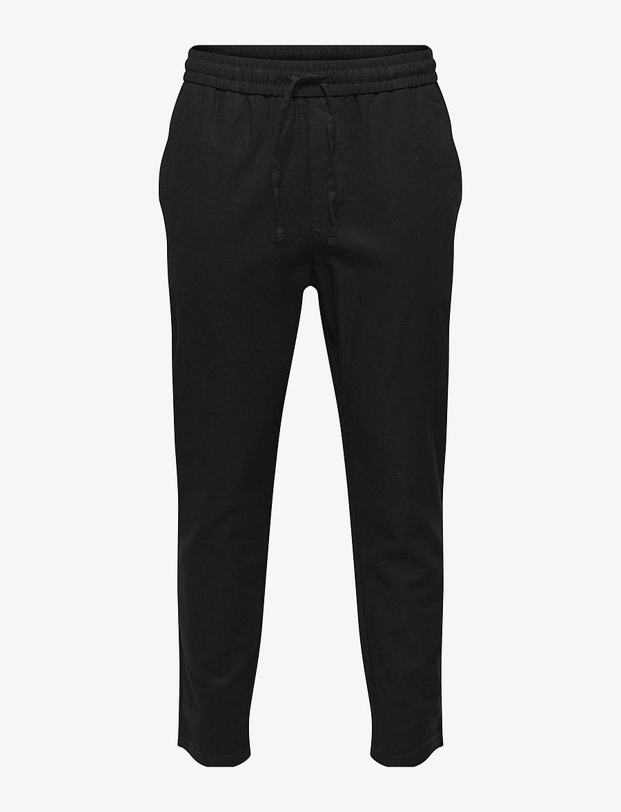 ONLY & SONS - ONSLINUS CROP 0007 COT LIN PNT NOOS - pantalons en lin - black - 1