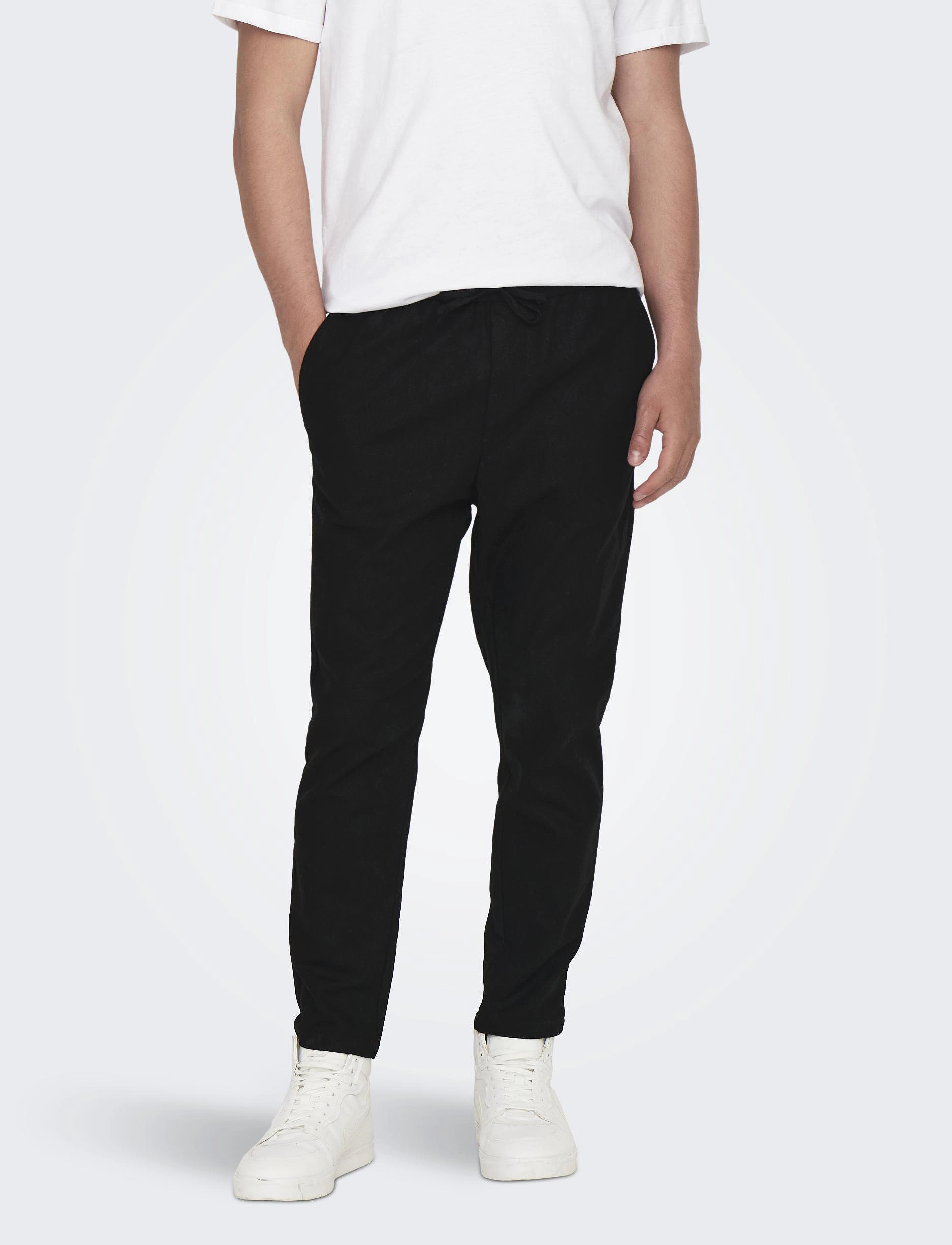 ONLY & SONS Onslinus Crop 0007 Cot Lin Pnt Noos, XS, Black, Bukser > Afslappet, Herre