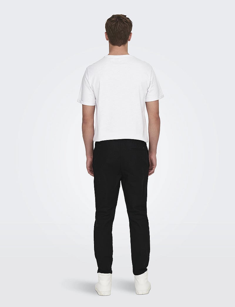 ONLY & SONS - ONSLINUS CROP 0007 COT LIN PNT NOOS - pantalons en lin - black - 3