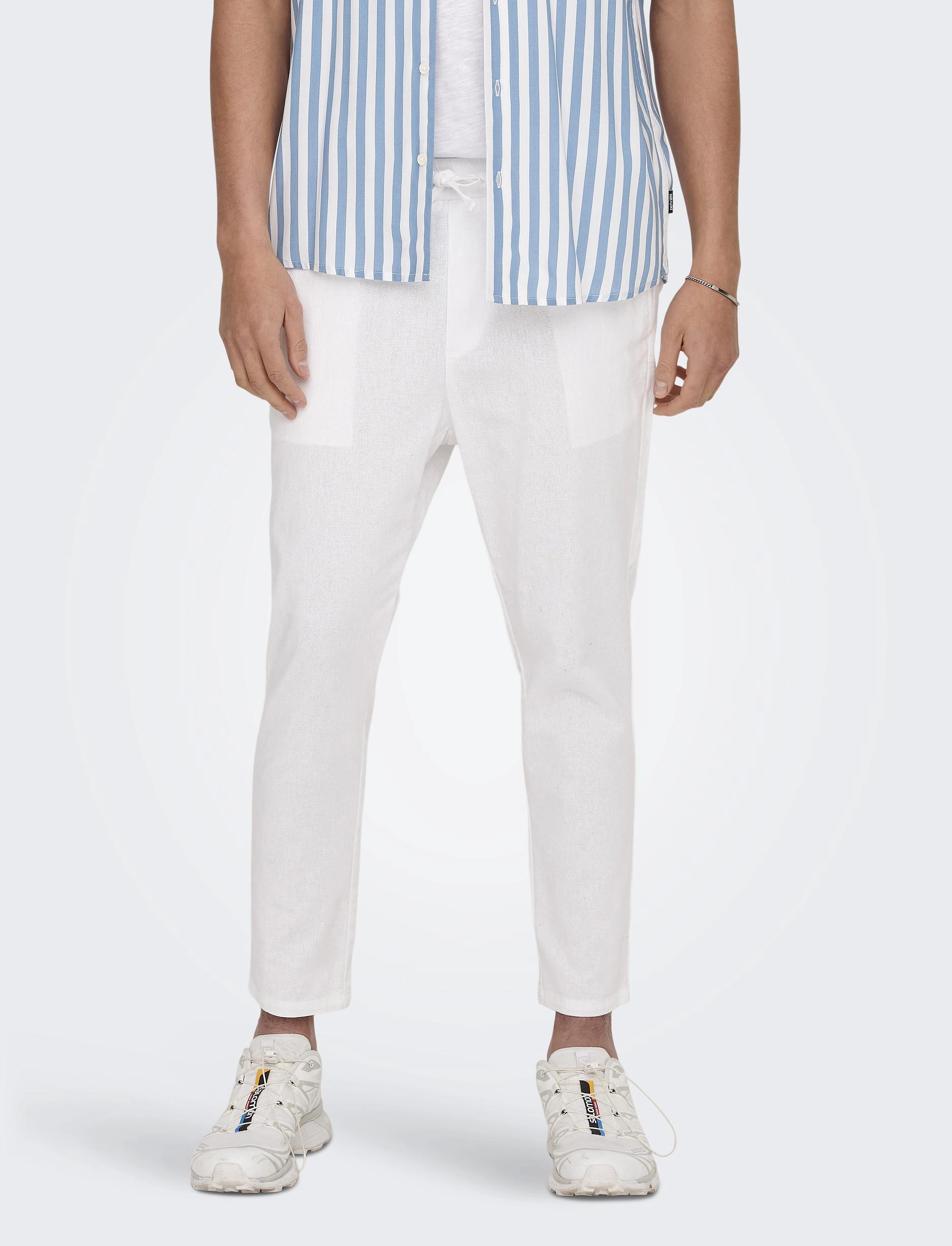 ONLY & SONS Onslinus Crop 0007 Cot Lin Pnt Noos, XL, White, Bukser > Afslappet, Herre