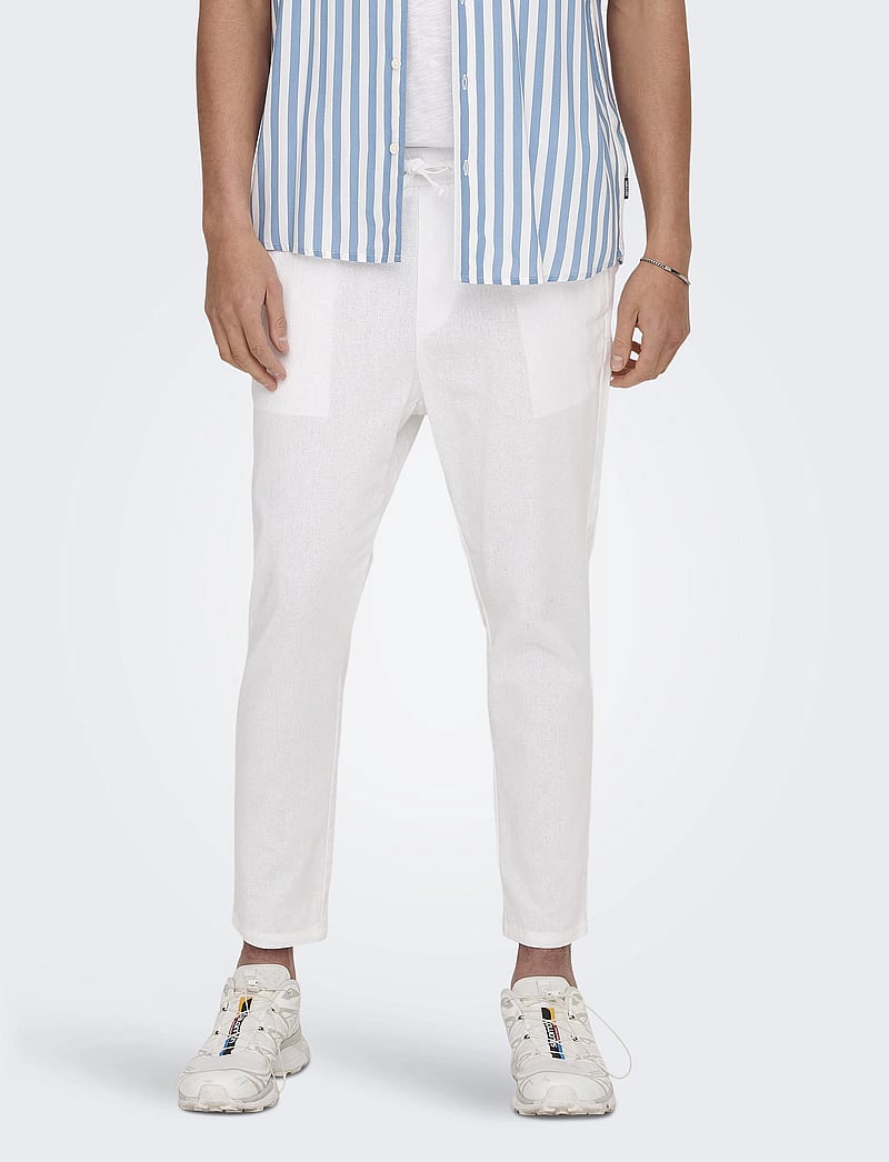 ONLY & SONS - ONSLINUS CROP 0007 COT LIN PNT NOOS - leinenhosen - bright white - 0