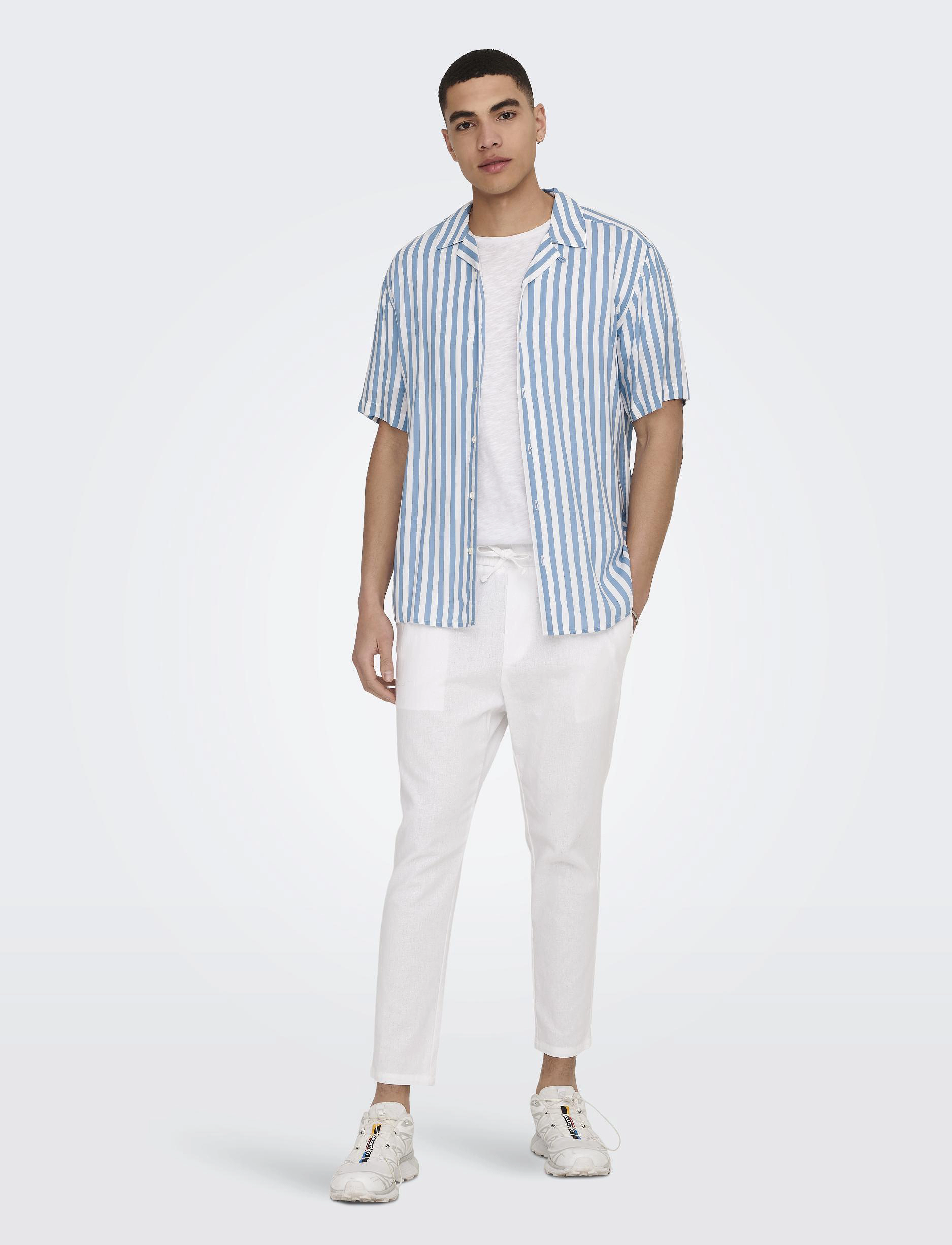 ONLY & SONS - ONSLINUS CROP 0007 COT LIN PNT NOOS - leinenhosen - bright white - 4