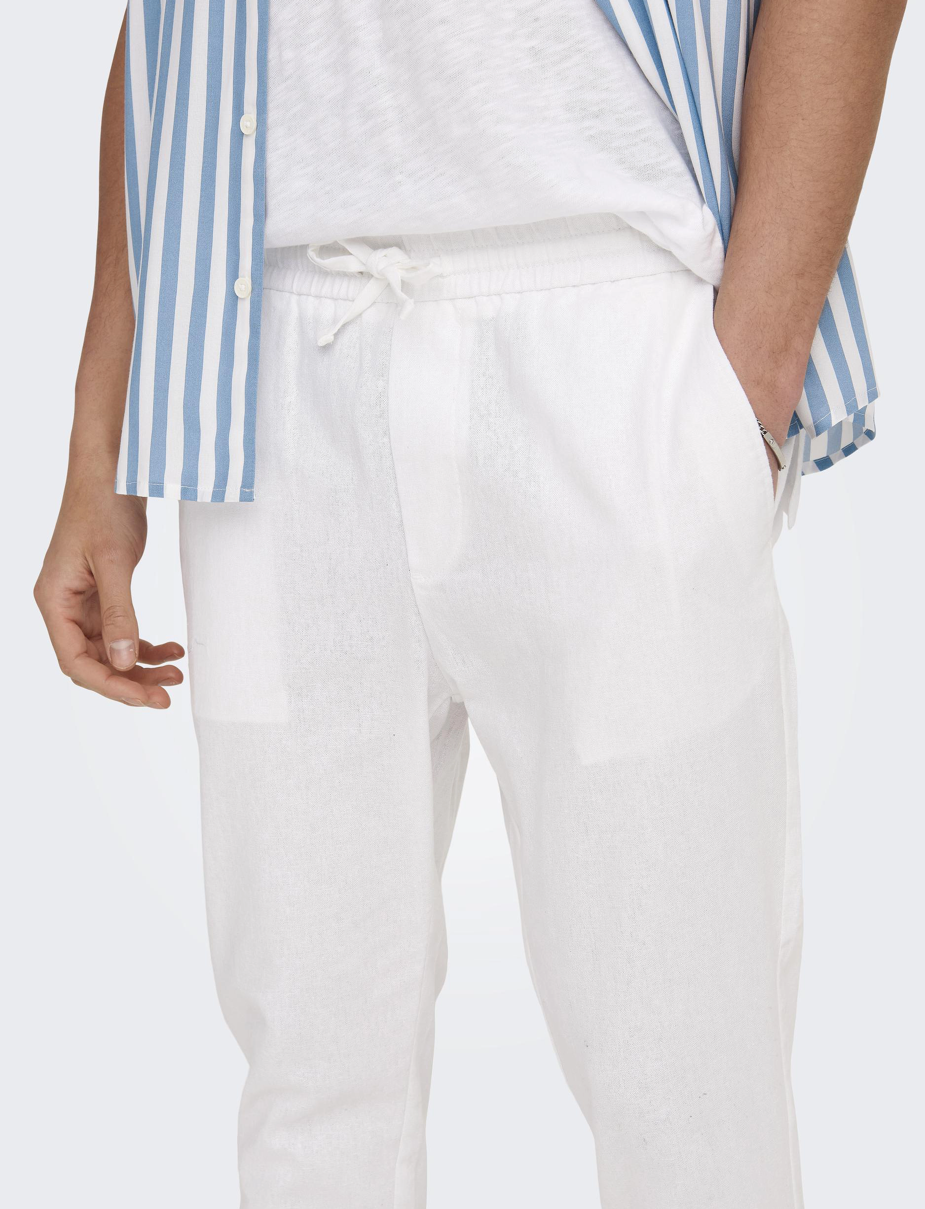 ONLY & SONS - ONSLINUS CROP 0007 COT LIN PNT NOOS - leinenhosen - bright white - 5
