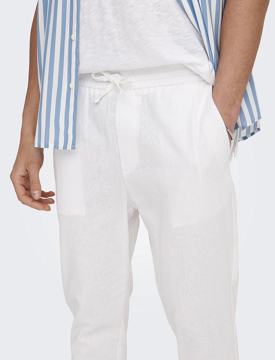 ONLY & SONS - ONSLINUS CROP 0007 COT LIN PNT NOOS - leinenhosen - bright white - 5