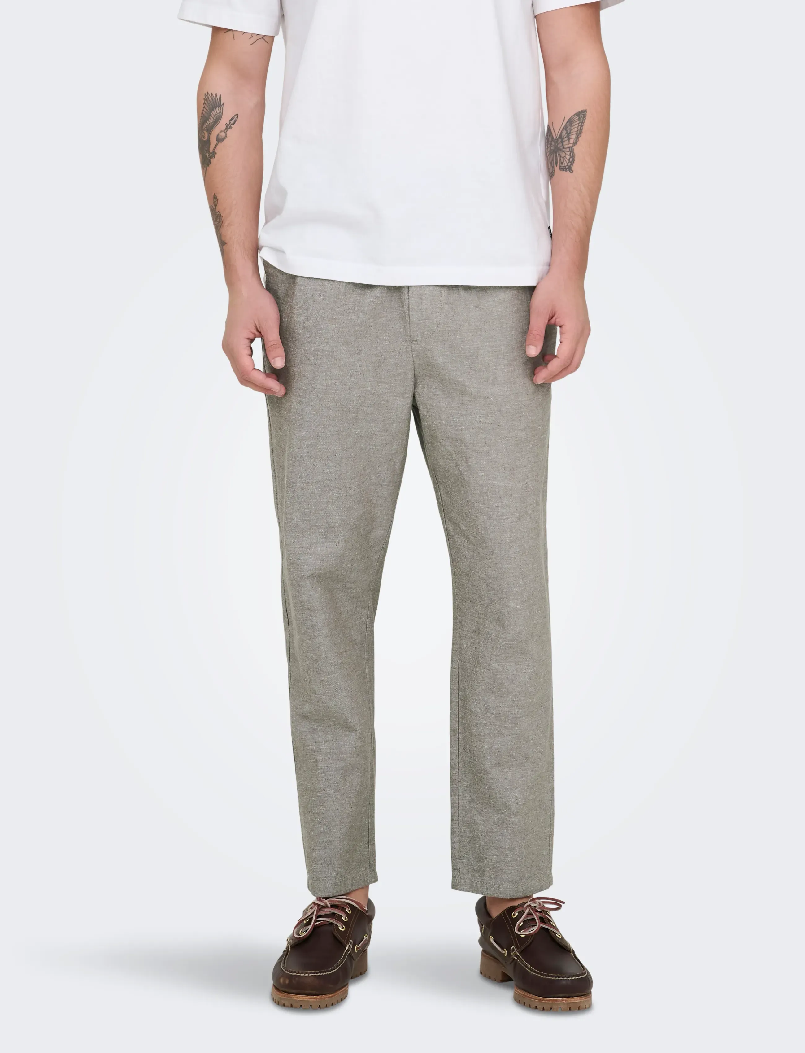 ONLY & SONS Onslinus Crop 0007 Cot Lin Pnt Noos, XL, Grey, Bukser > Afslappet, Herre