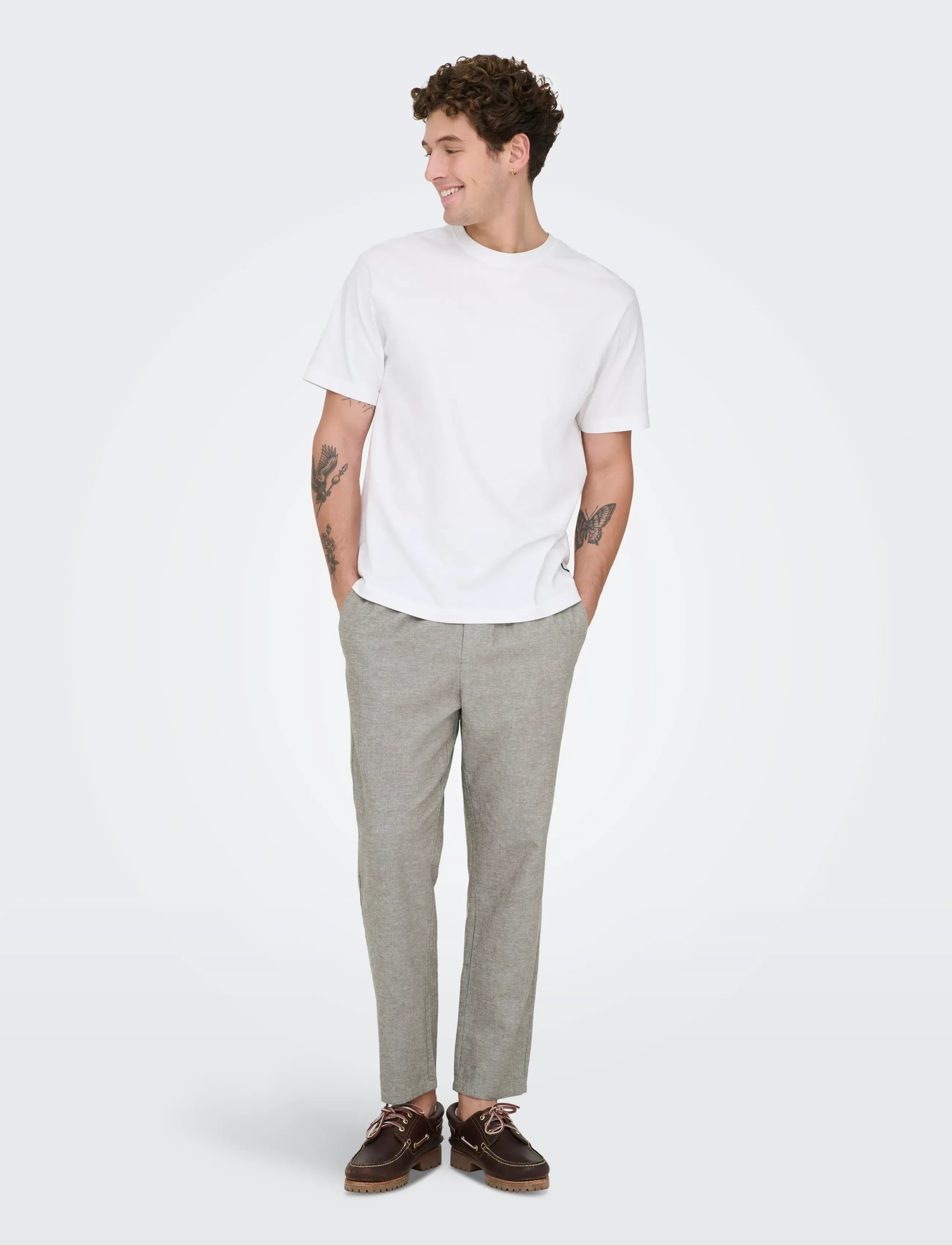 ONLY & SONS - ONSLINUS CROP 0007 COT LIN PNT NOOS - hørbukser - bungee cord - 5