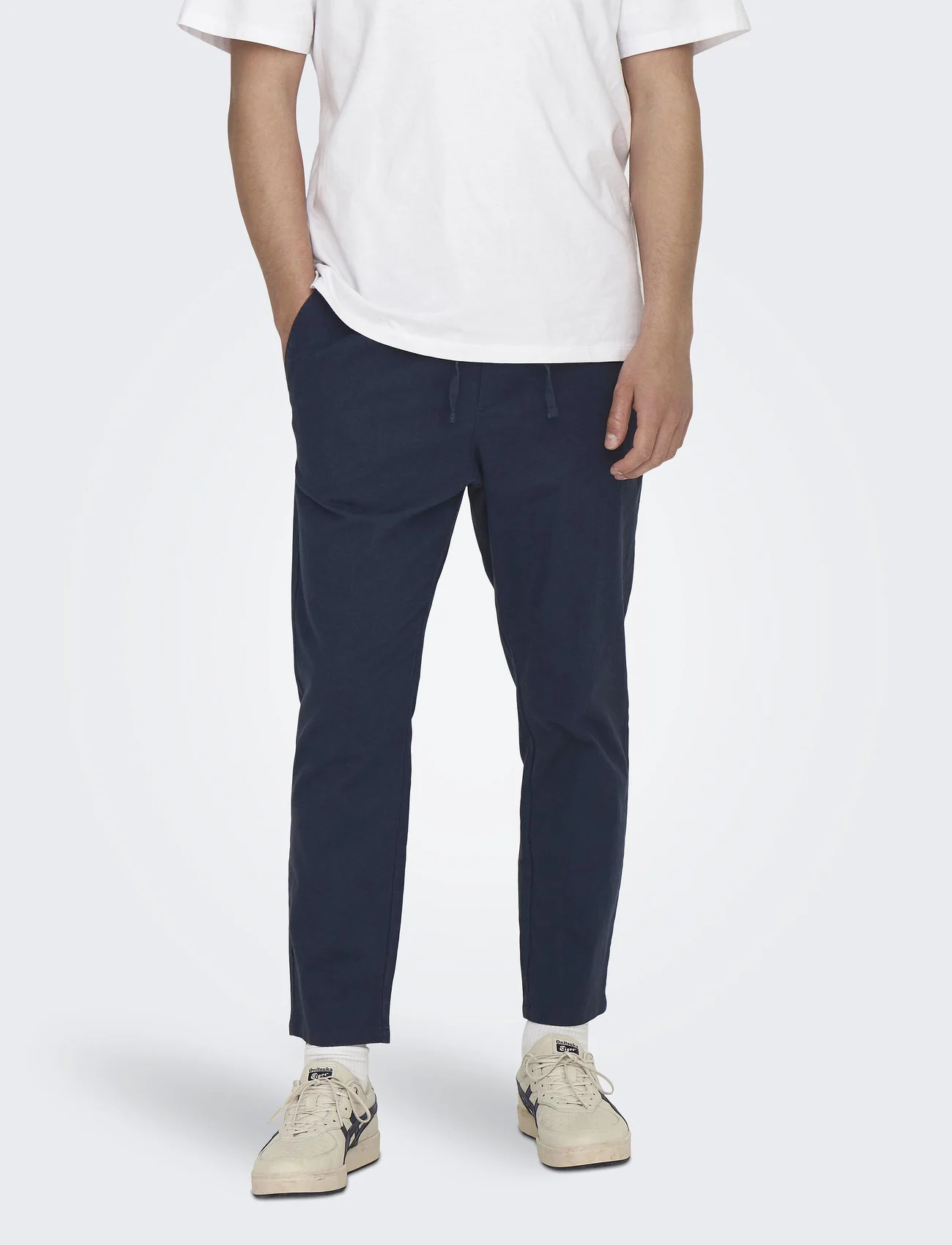 ONLY & SONS - ONSLINUS CROP 0007 COT LIN PNT NOOS - linen trousers - dark navy - 0