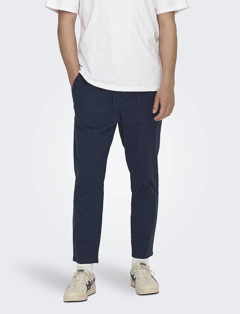 ONLY & SONS - ONSLINUS CROP 0007 COT LIN PNT NOOS - linen trousers - dark navy - 0