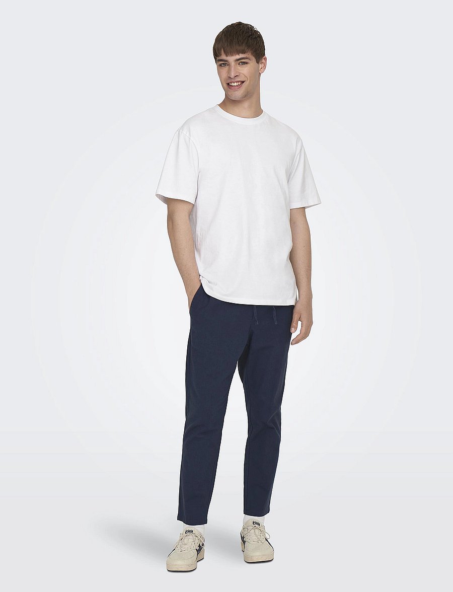 ONLY & SONS - ONSLINUS CROP 0007 COT LIN PNT NOOS - leinenhosen - dark navy - 4