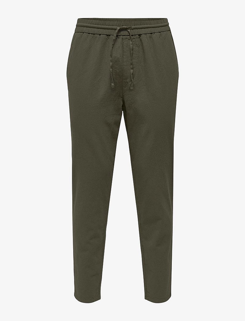 ONLY & SONS - ONSLINUS CROP 0007 COT LIN PNT NOOS - leinenhosen - olive night - 1
