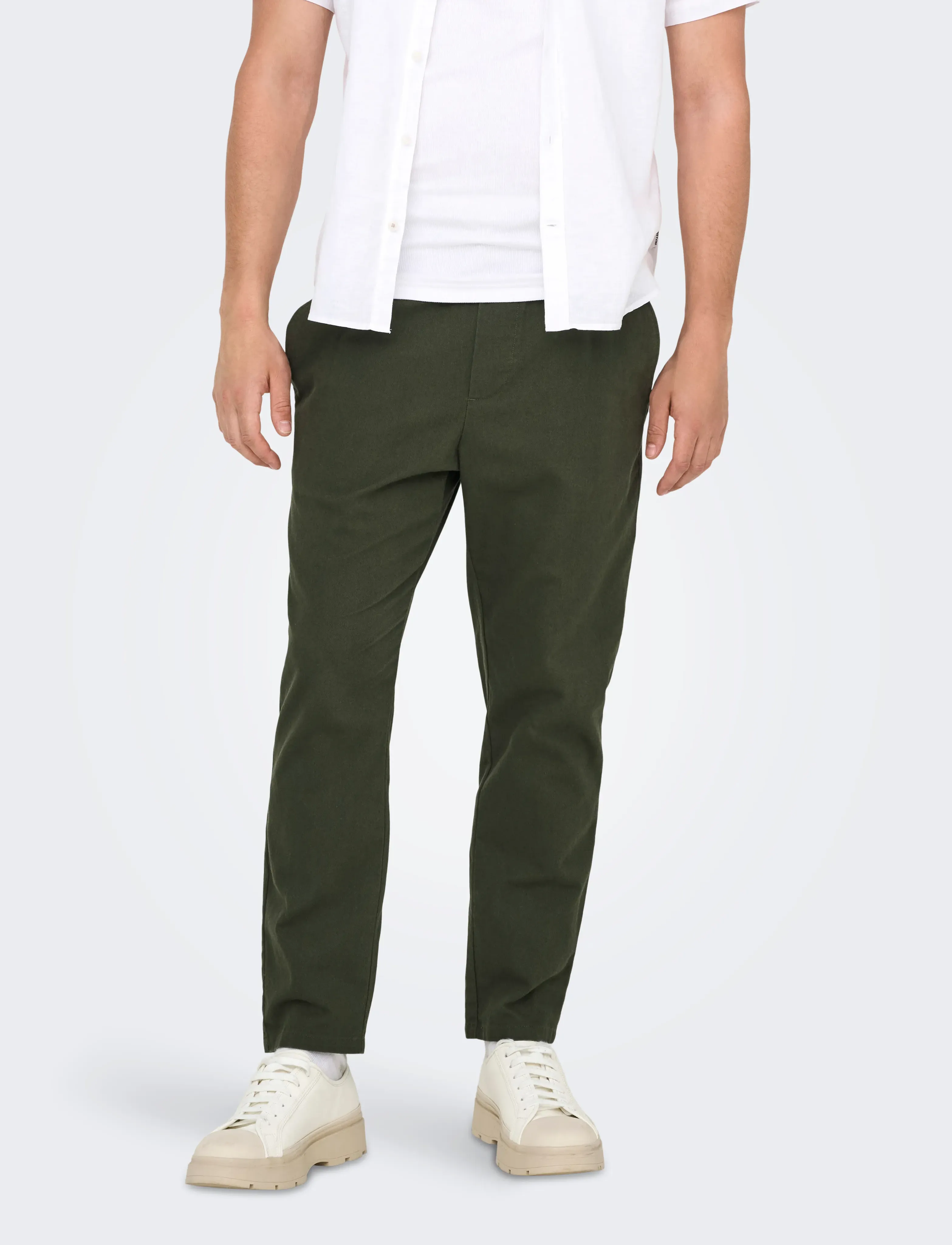 ONLY & SONS Onslinus Crop 0007 Cot Lin Pnt Noos, S, Khaki green, Bukser > Afslappet, Herre