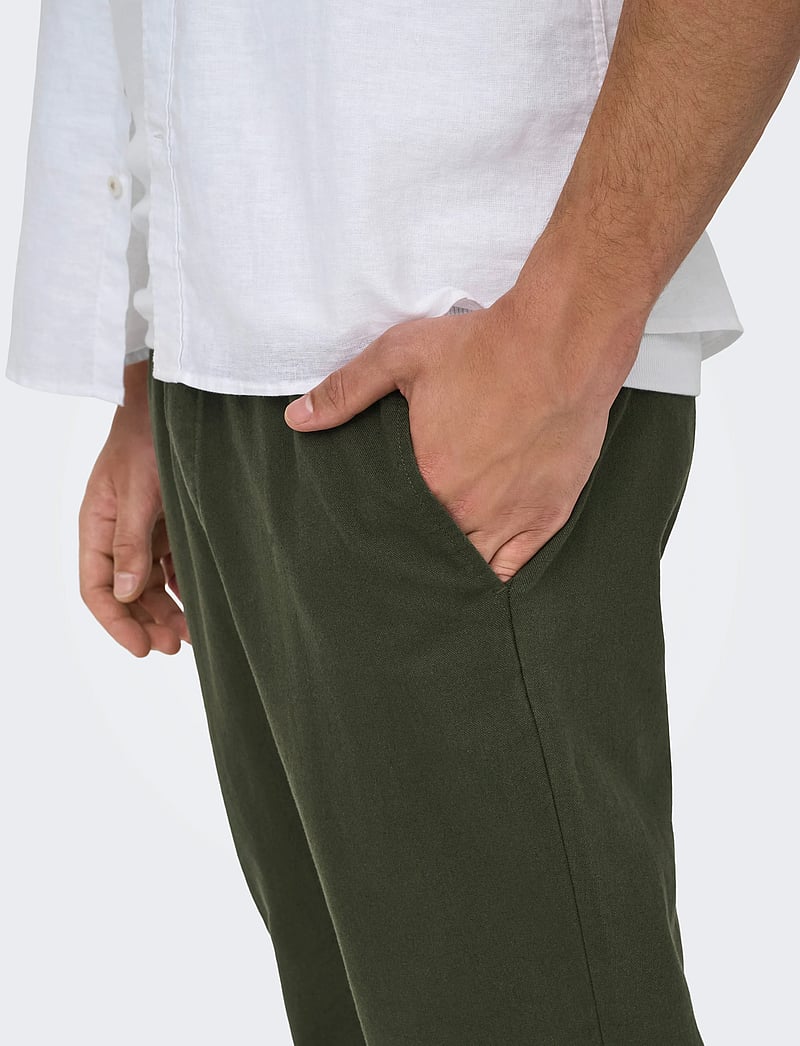ONLY & SONS - ONSLINUS CROP 0007 COT LIN PNT NOOS - leinenhosen - olive night - 4