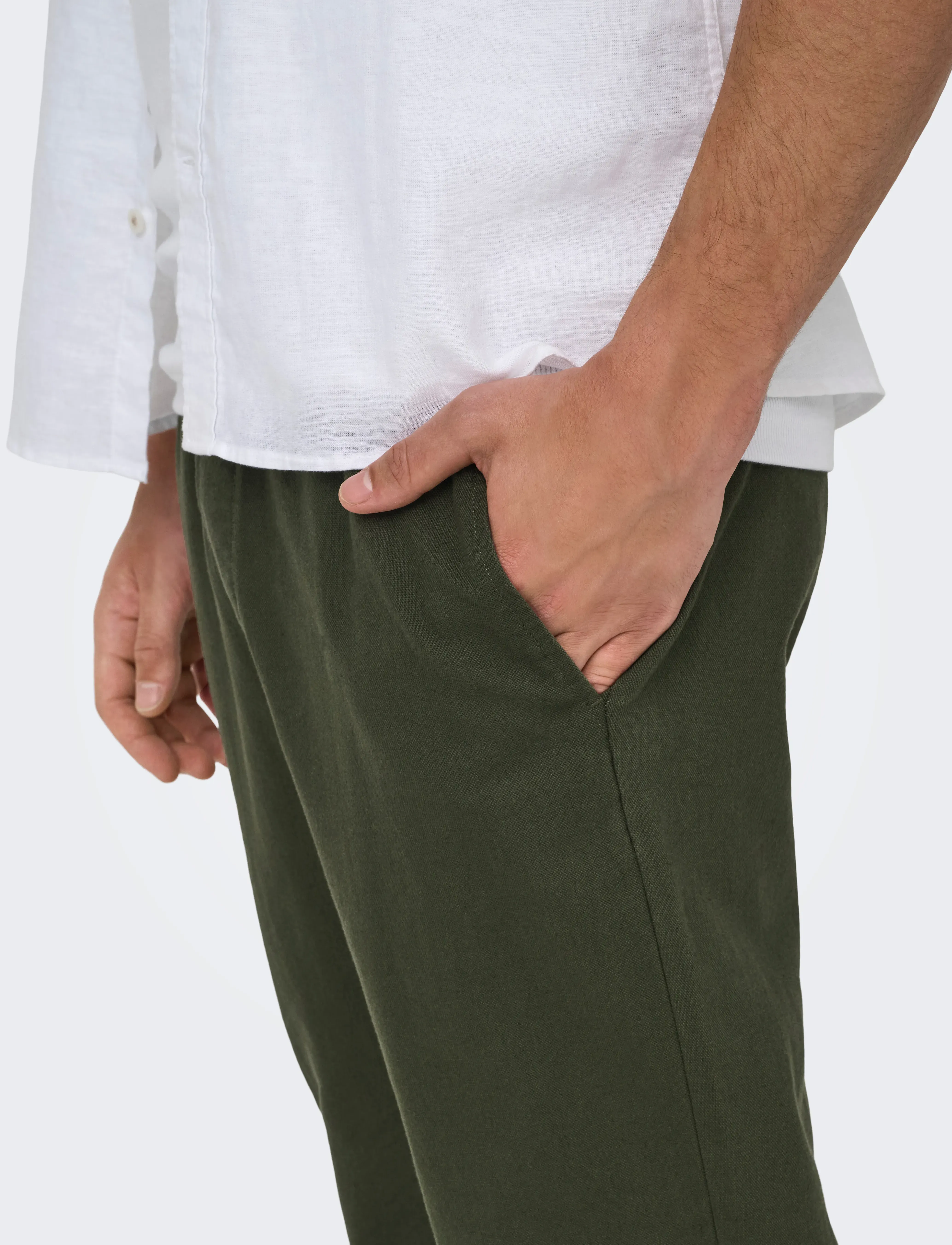ONLY & SONS - ONSLINUS CROP 0007 COT LIN PNT NOOS - lina bikses - olive night - 4